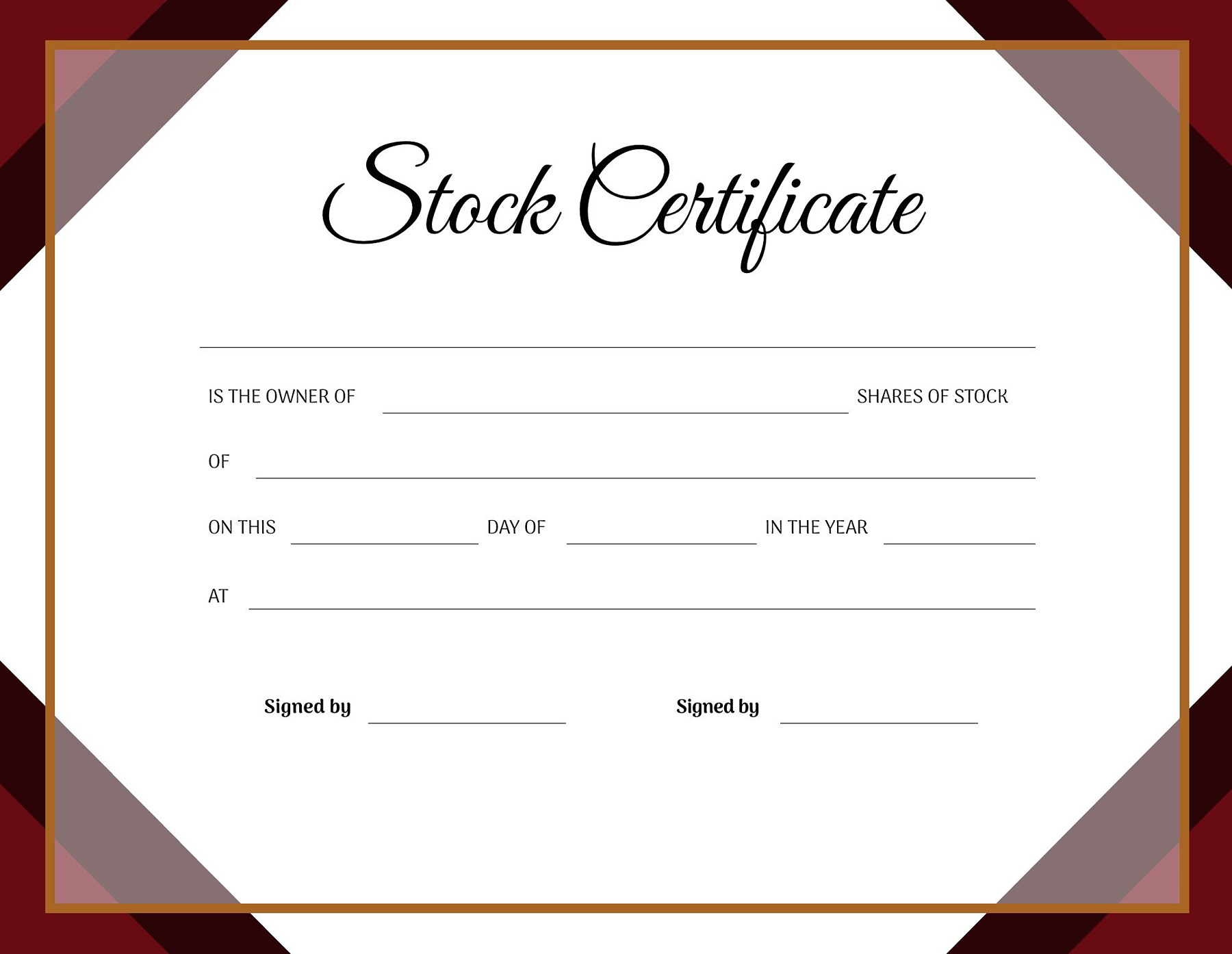 Minimalist Stock Certificate Template in Word