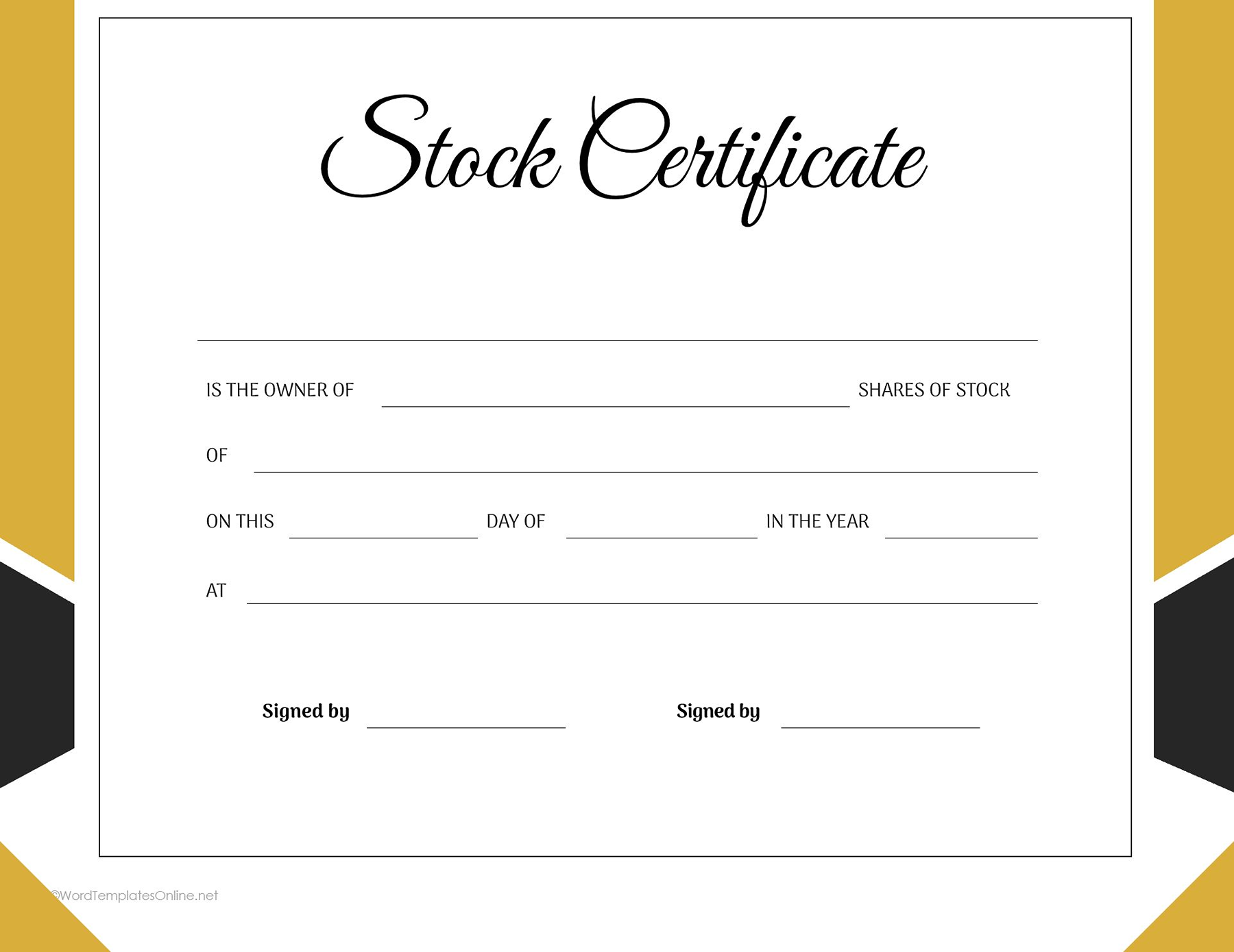 Editable stock certificate template in Word