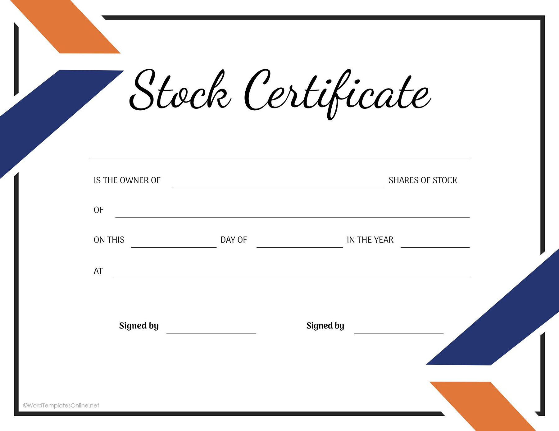 Downloadable stock certificate Word format