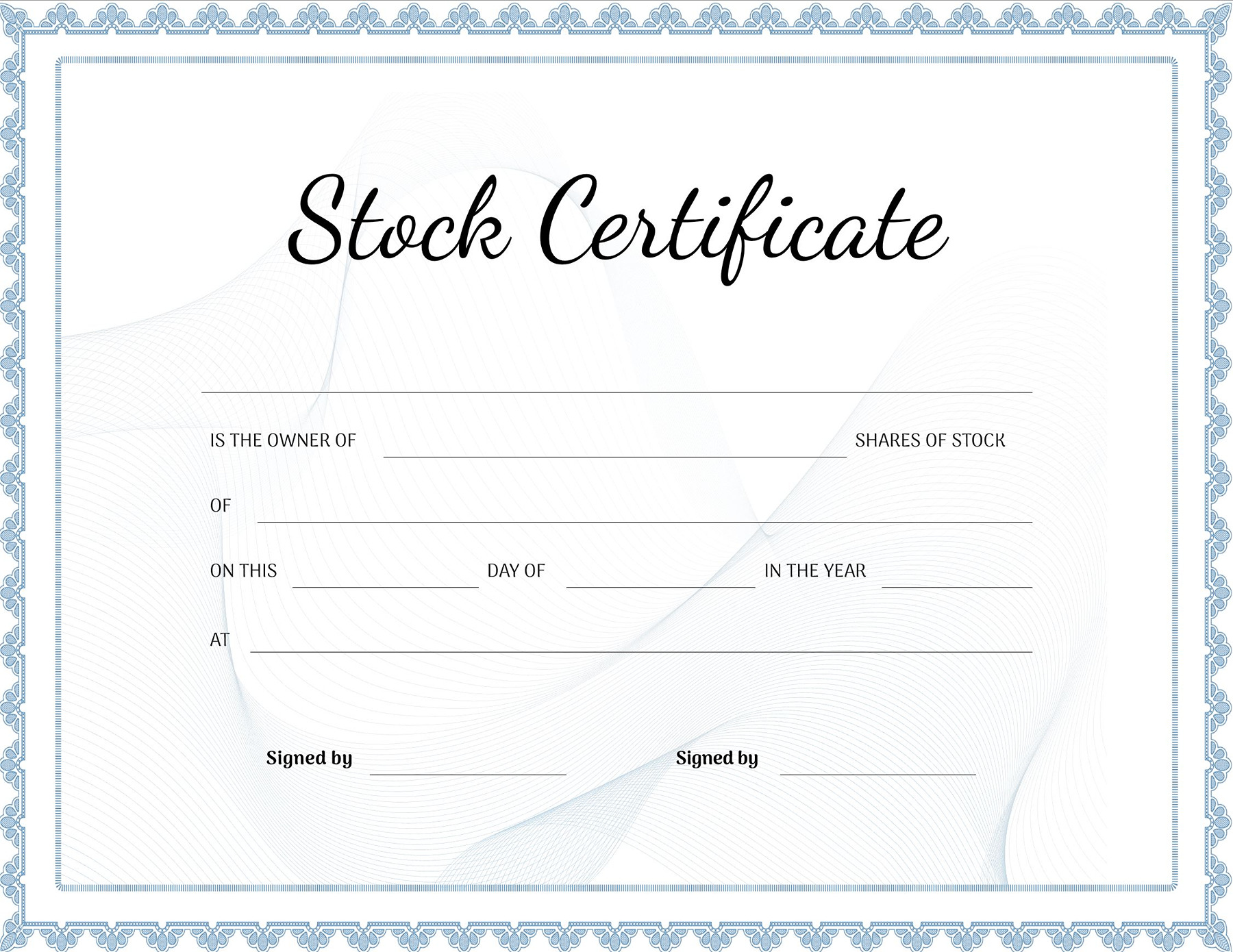 Professional stock certificate template MS Word