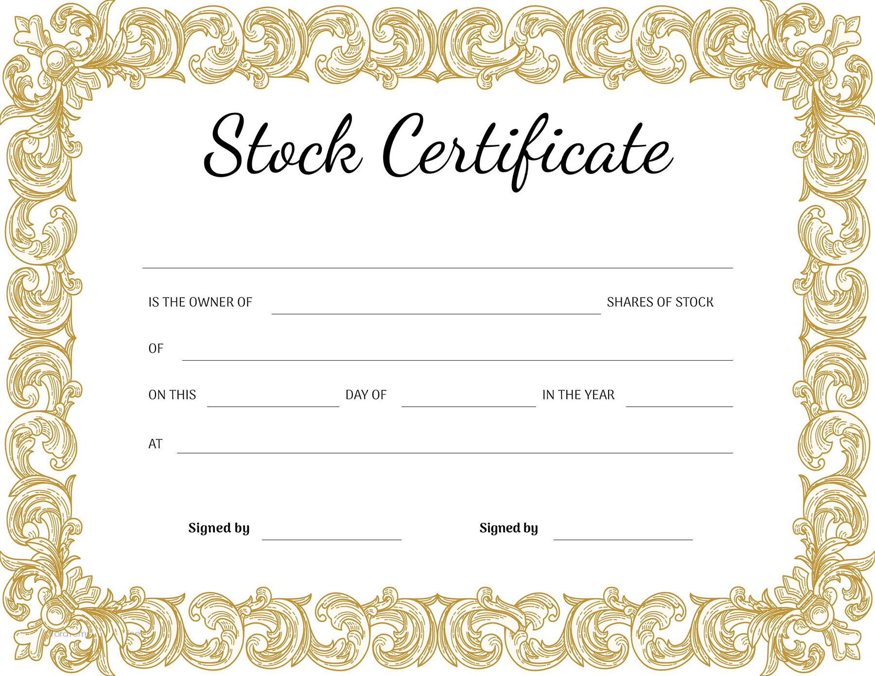 Free printable stock certificate in Word
