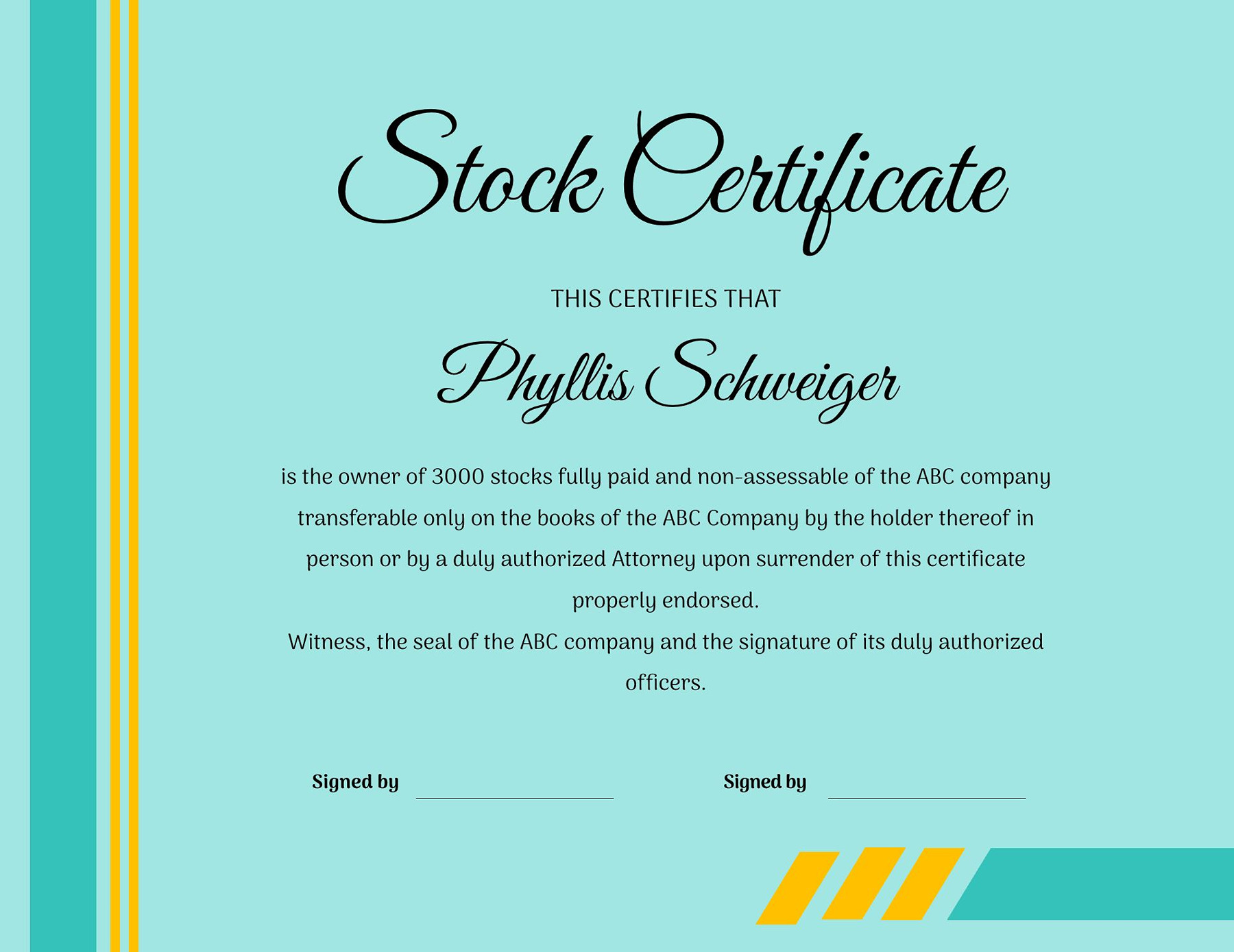 Instant download stock certificate Word