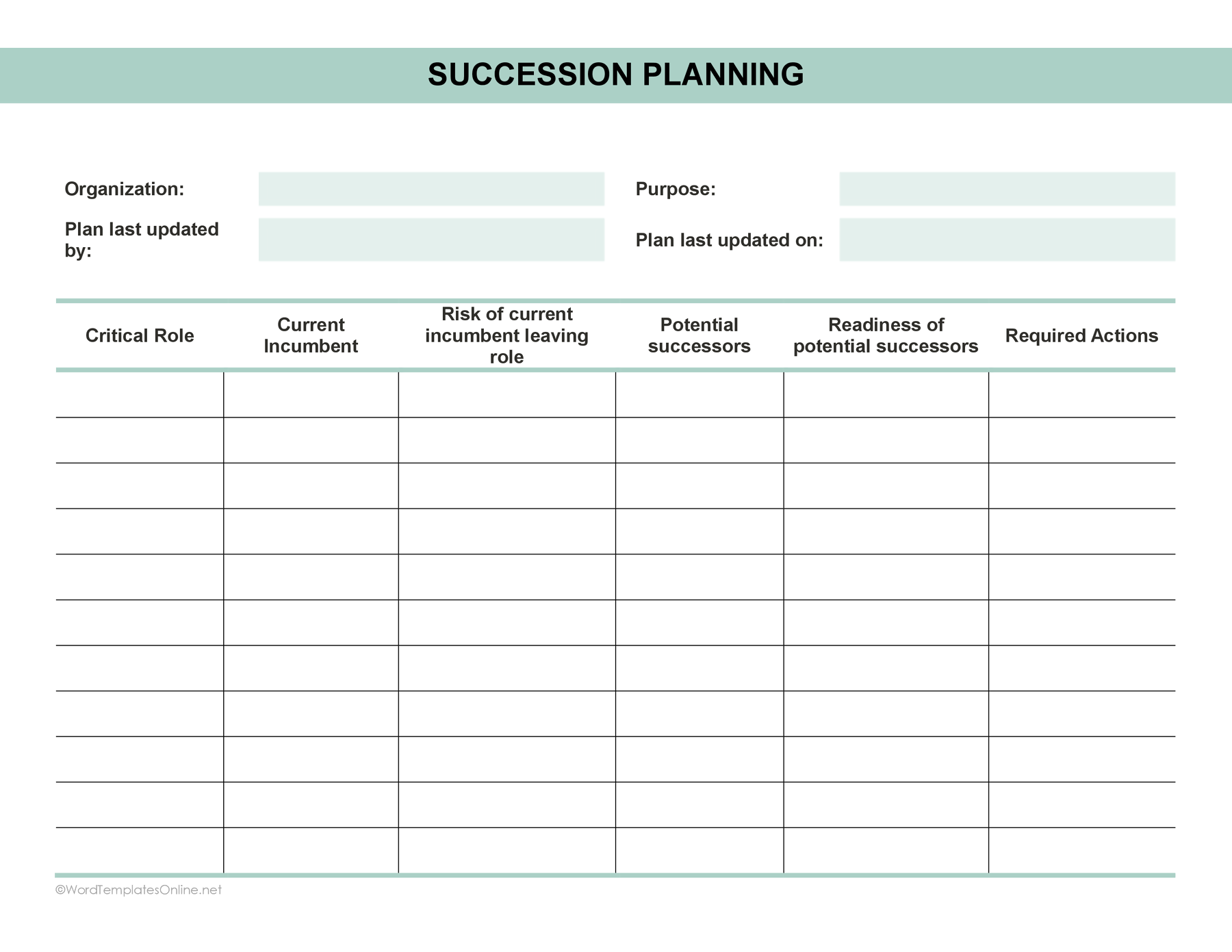 Word template with succession table layout