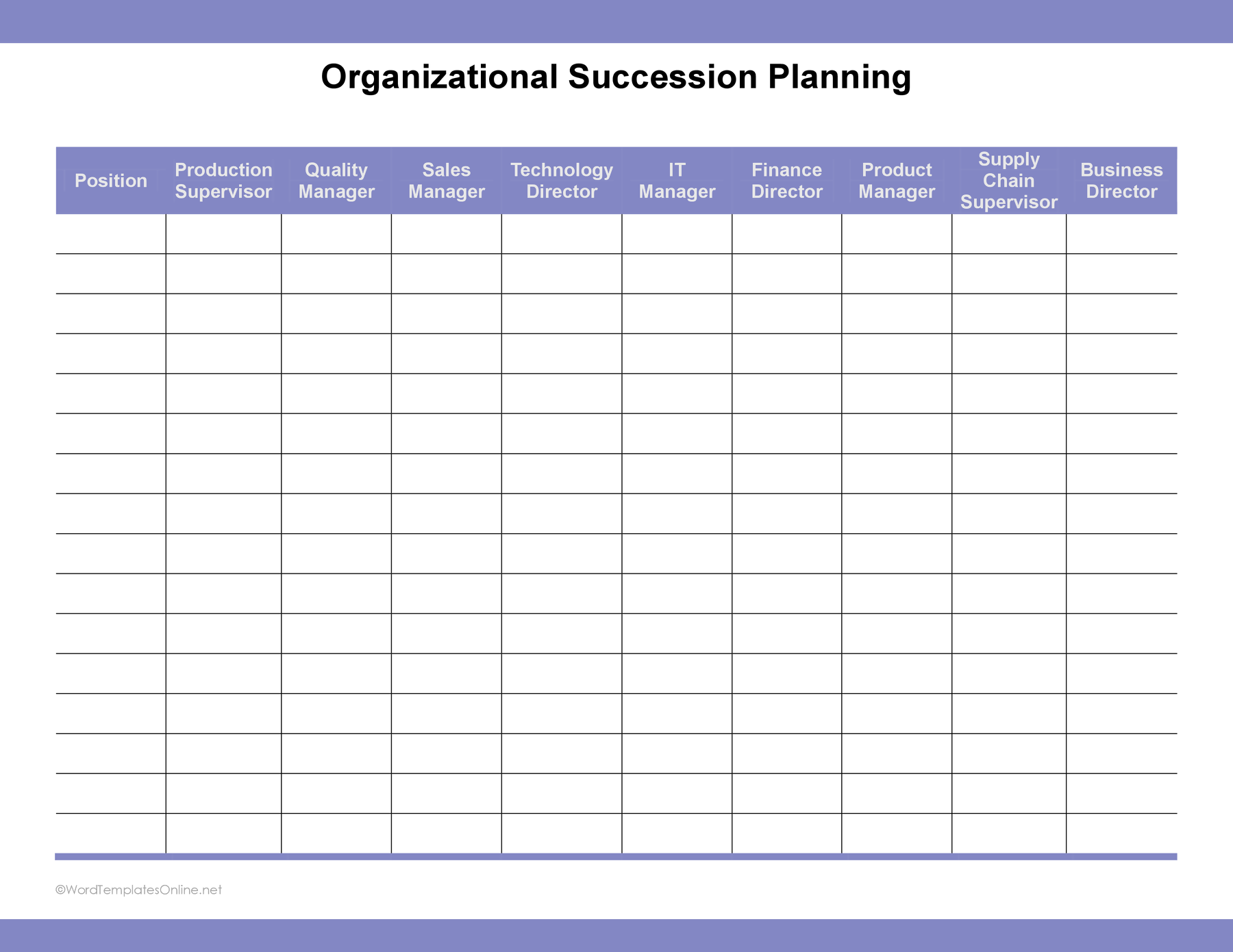 organizational Succession plan layout in ms word
