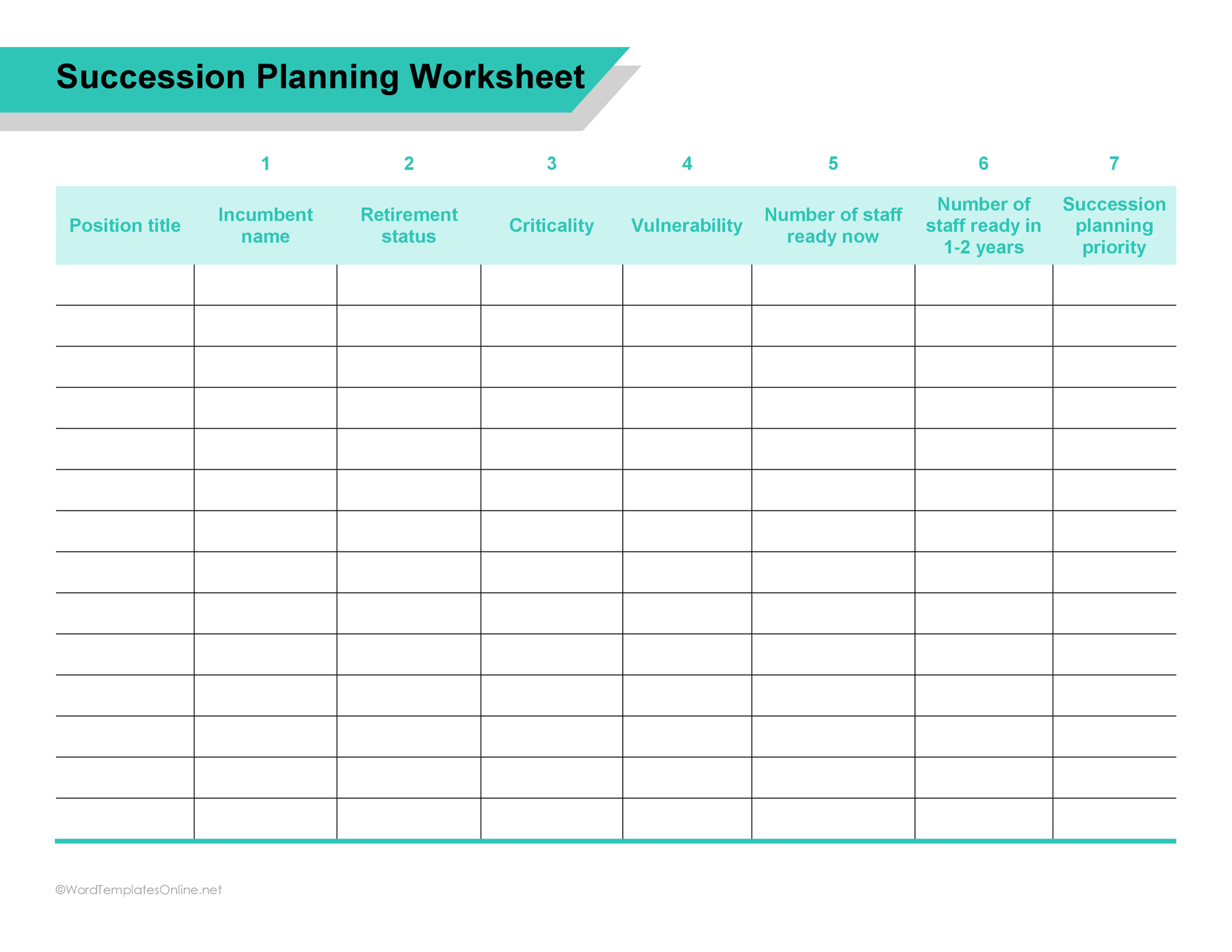 Printable succession planning worksheet in excel