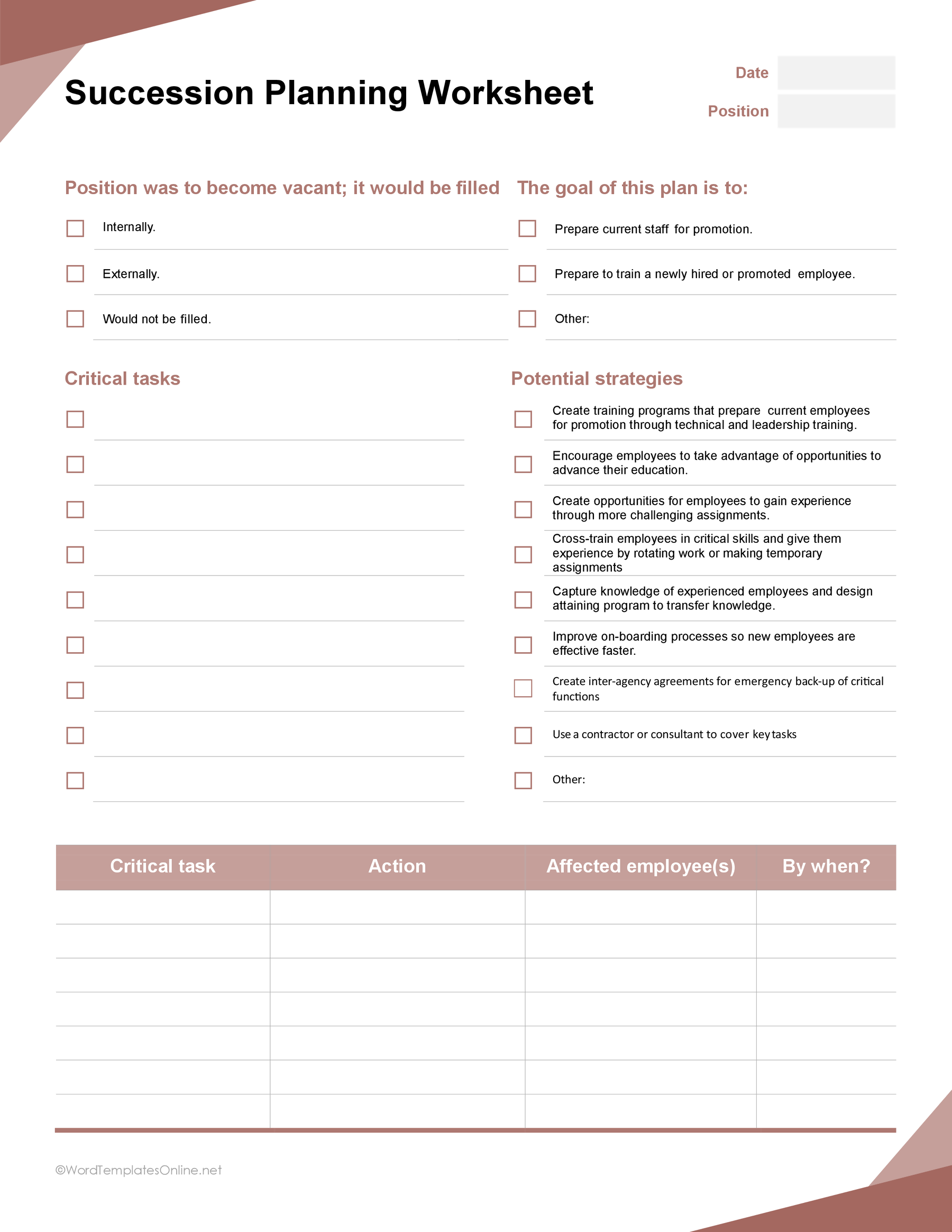 Succession planning template in MS Word