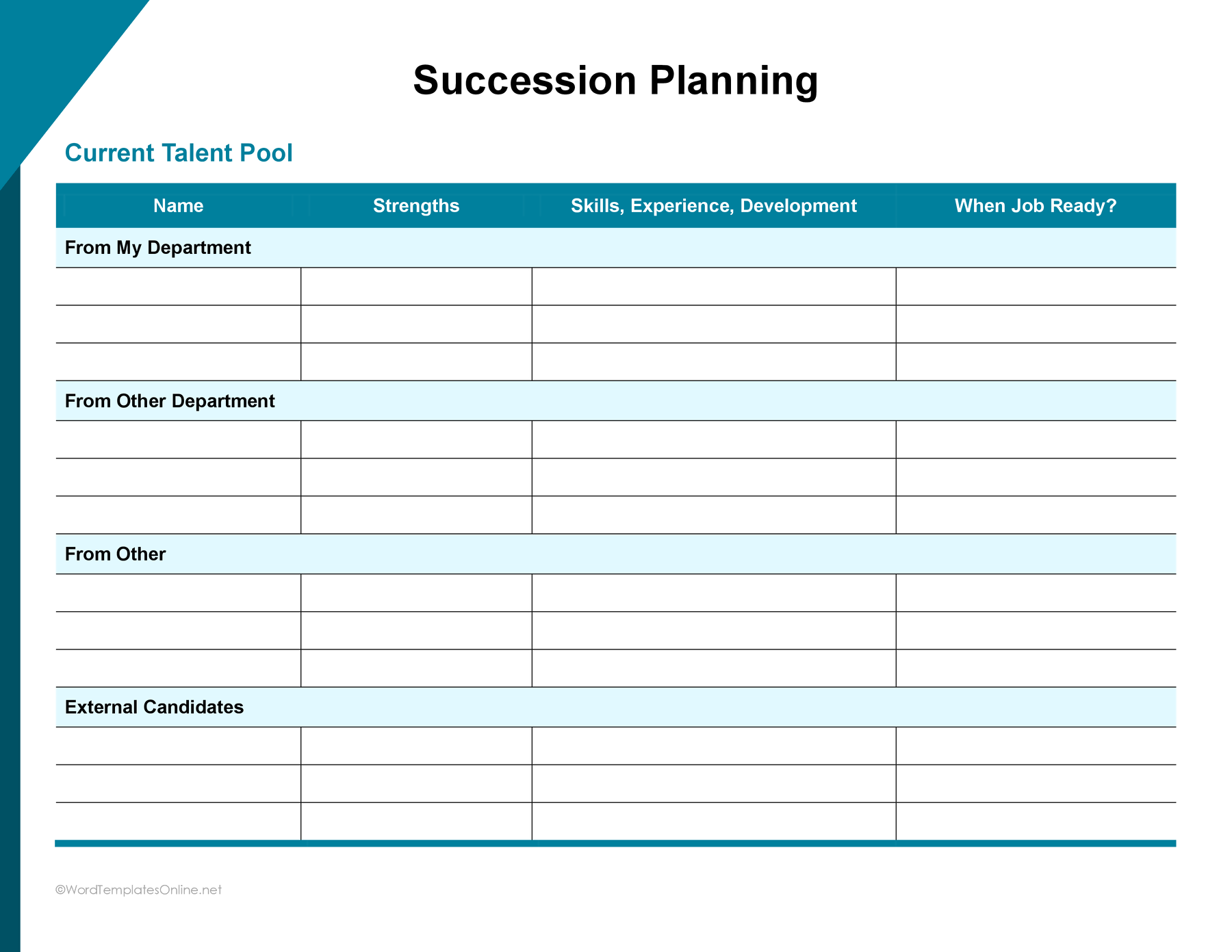 Editable succession plan Word document