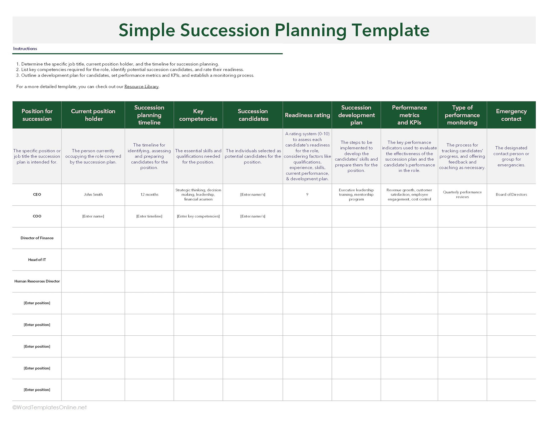 Simple succession planning in excel format