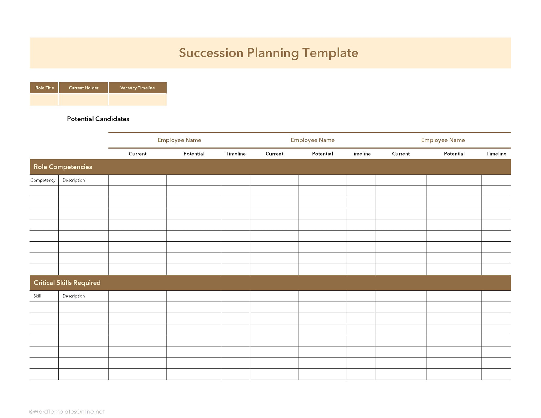 Basic succession plan excel page