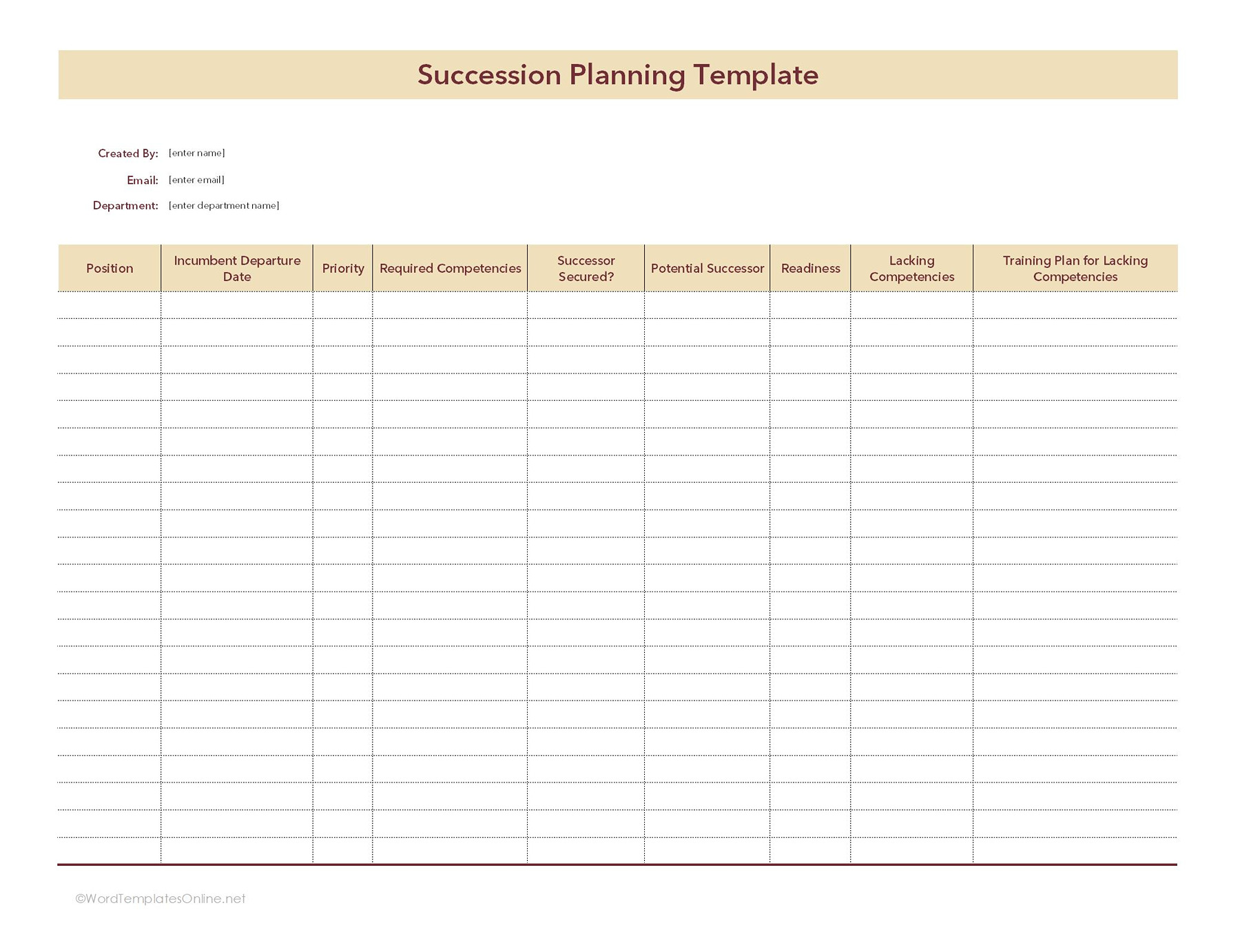 Succession planning sheet in excel file