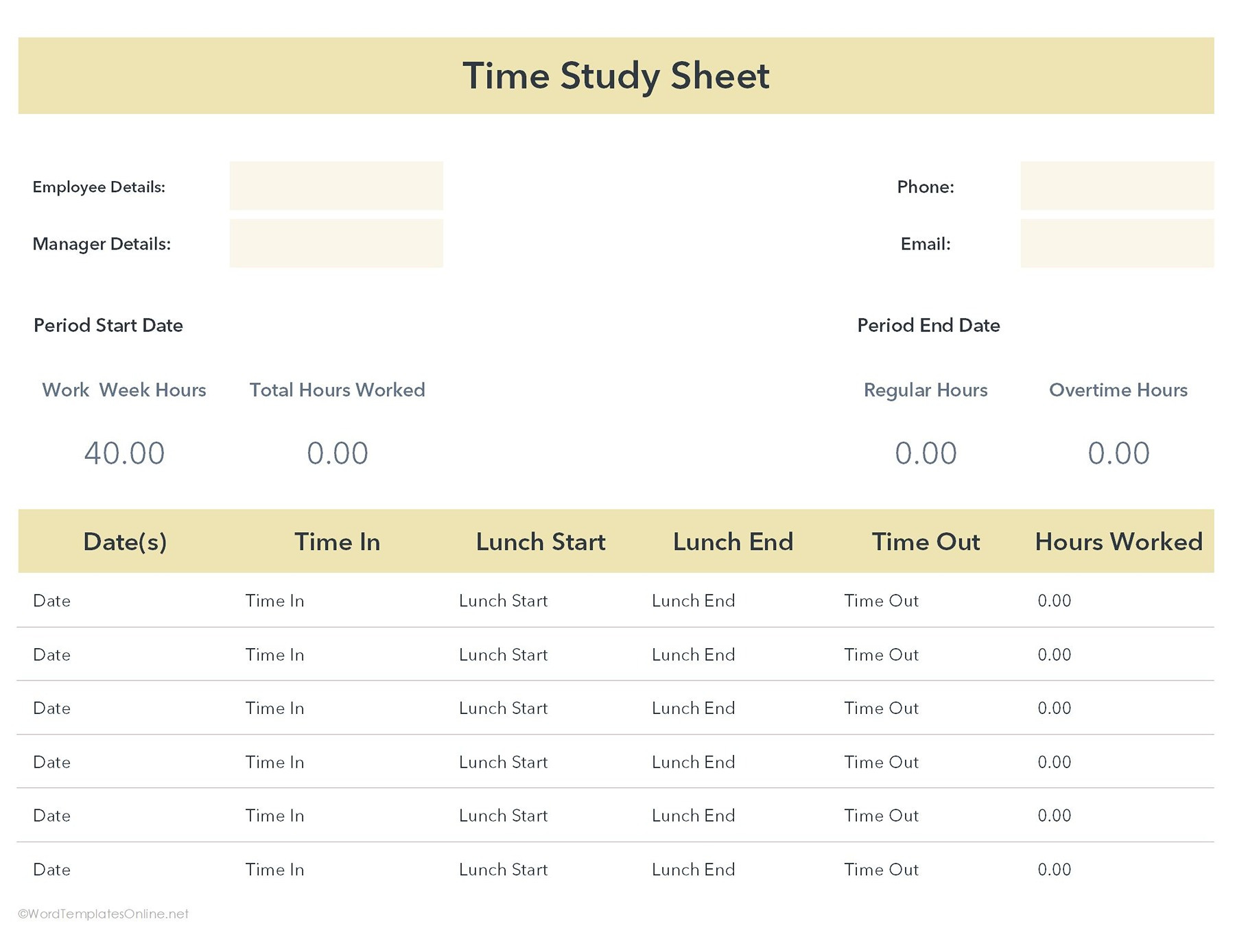 Downloadable time study worksheet free