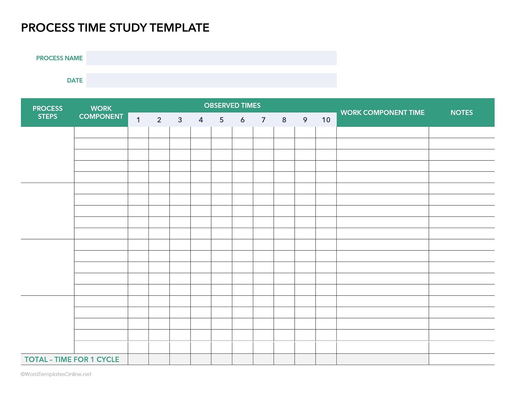 Process time study template in ms word free download