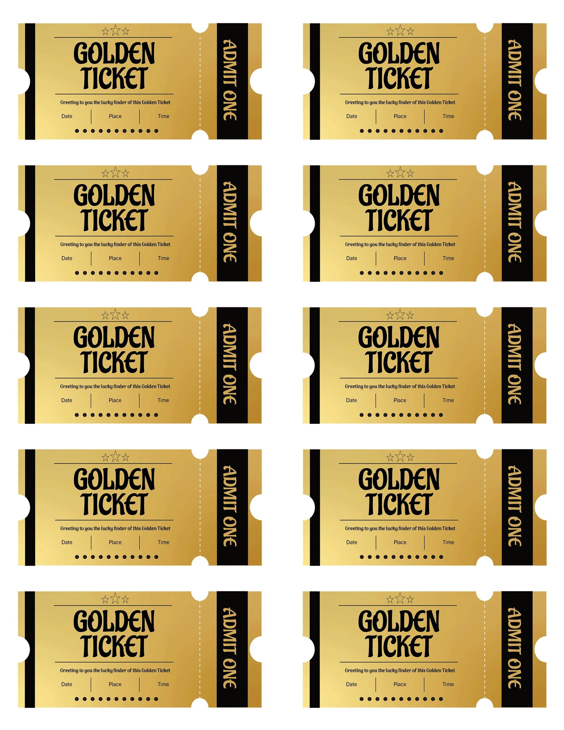 Downloadable Golden Ticket Template PPT Format