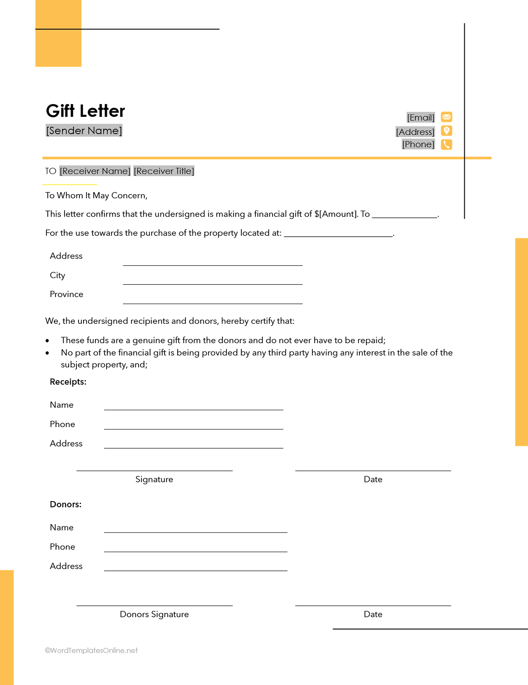 Basic gift letter template Word doc