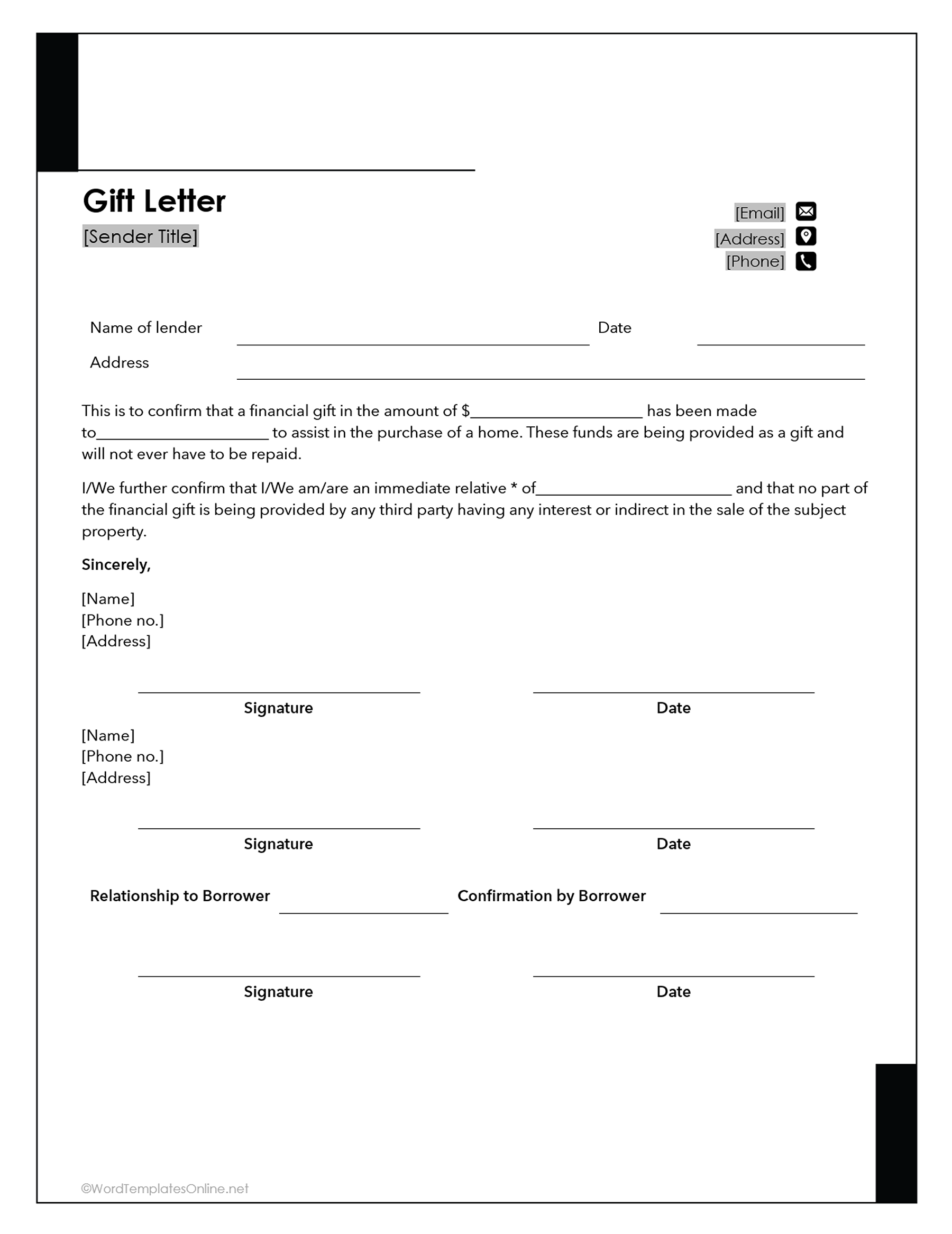 Free gift letter Word file preview