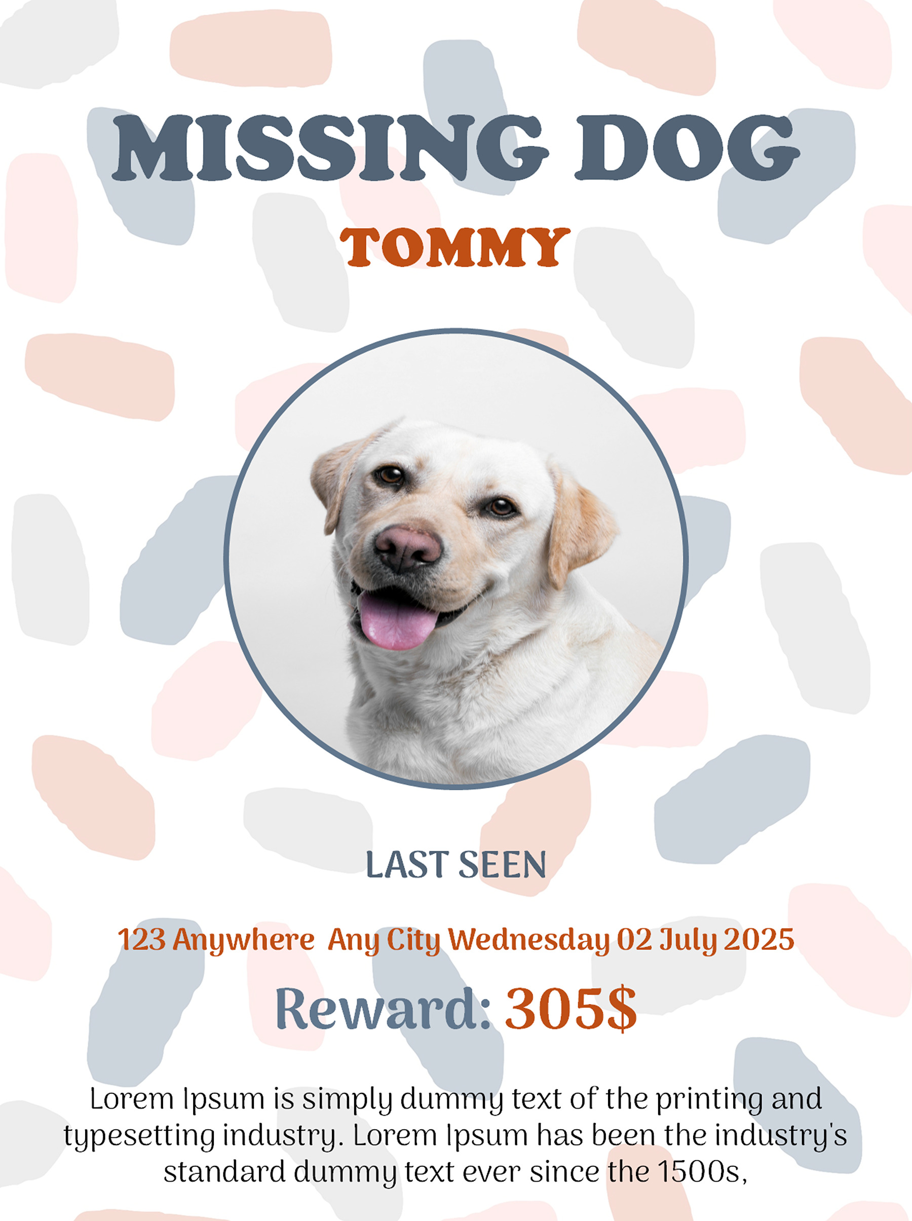 Missing pet poster template in PPT free download