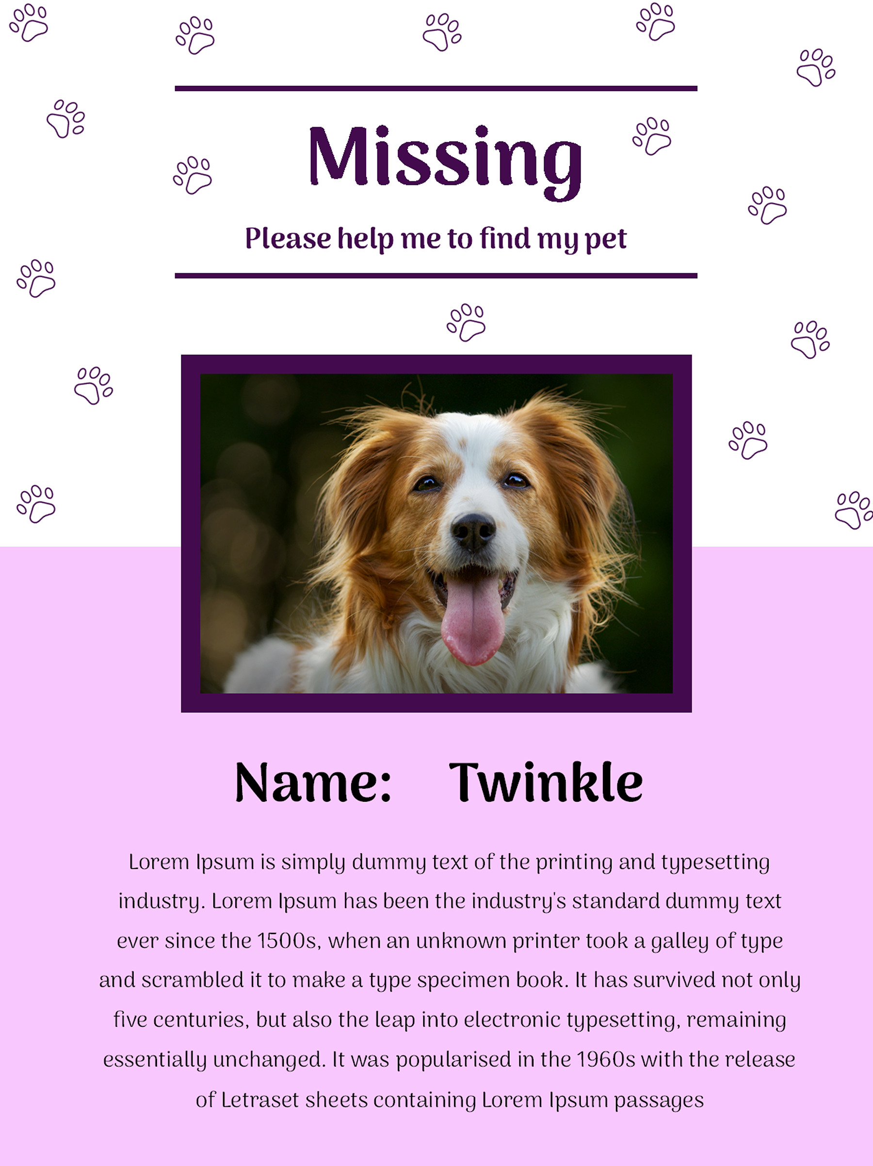 Editable pet missing poster PowerPoint template