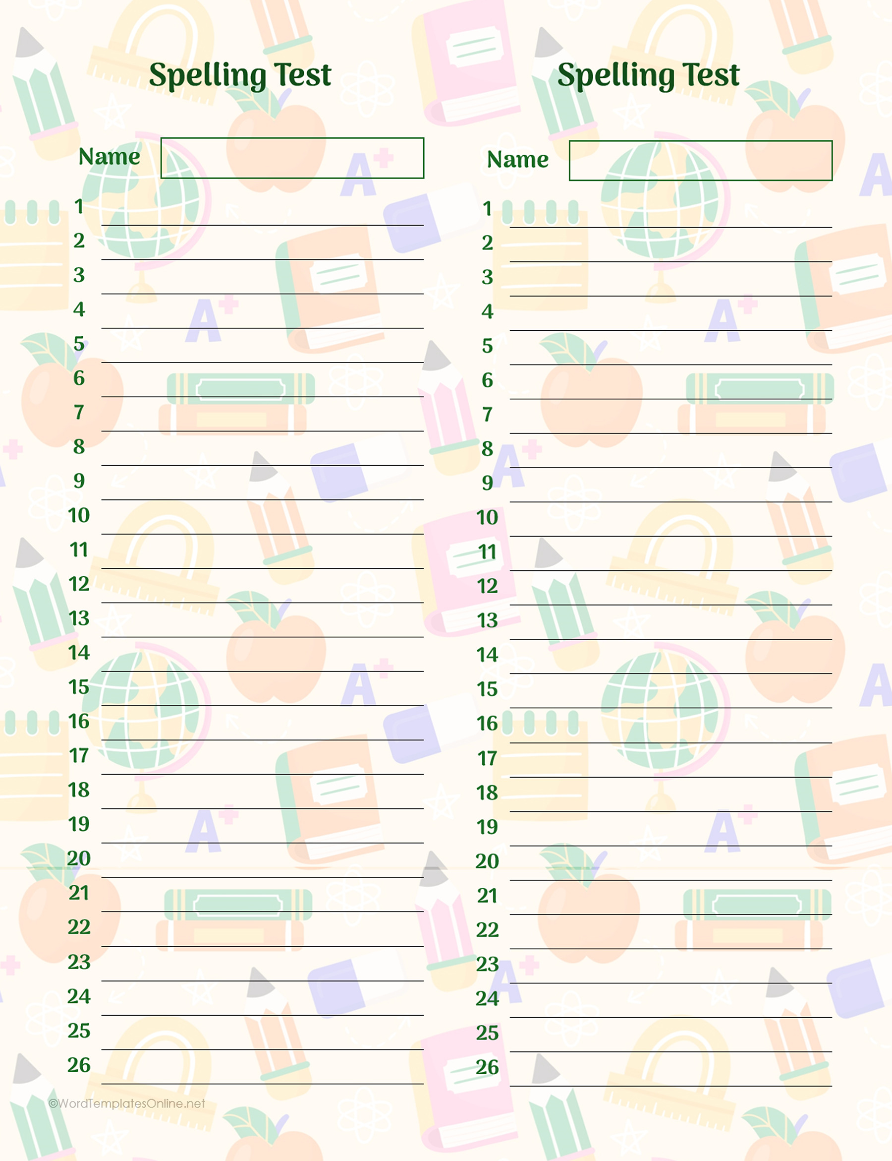 Editable spelling test template in Word