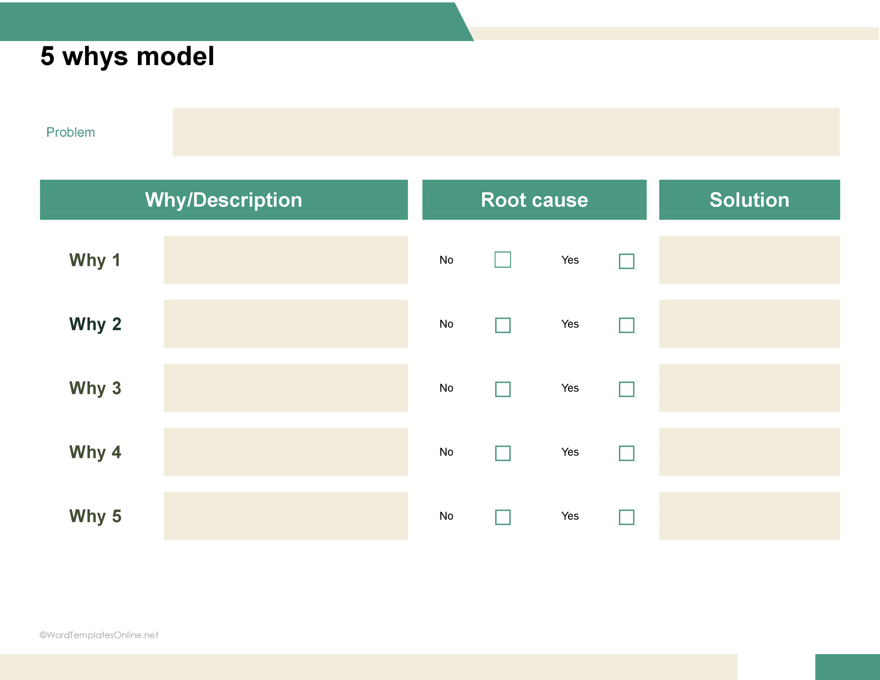 5 Whys template in MS Word free download
