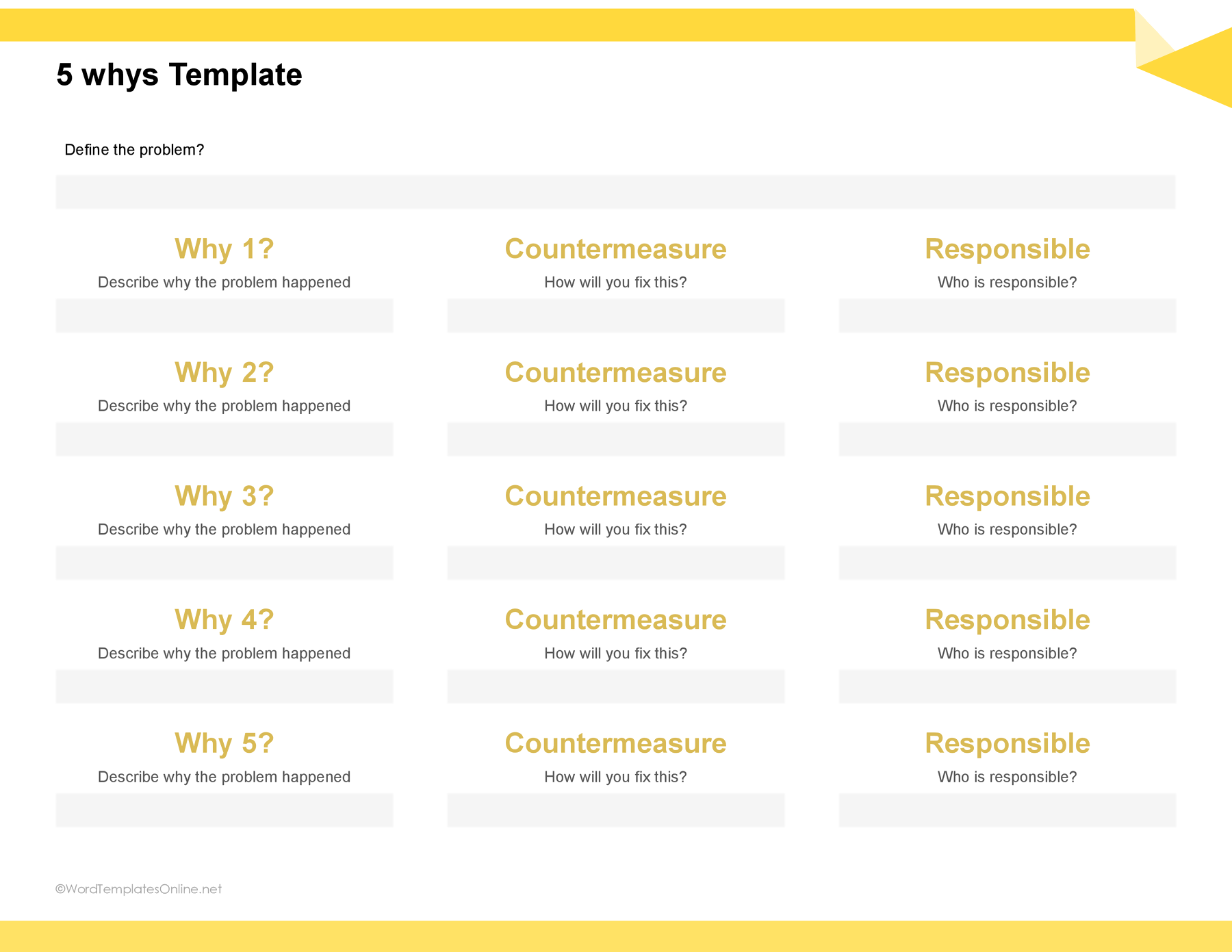 Simple 5 Whys analysis form in Word free