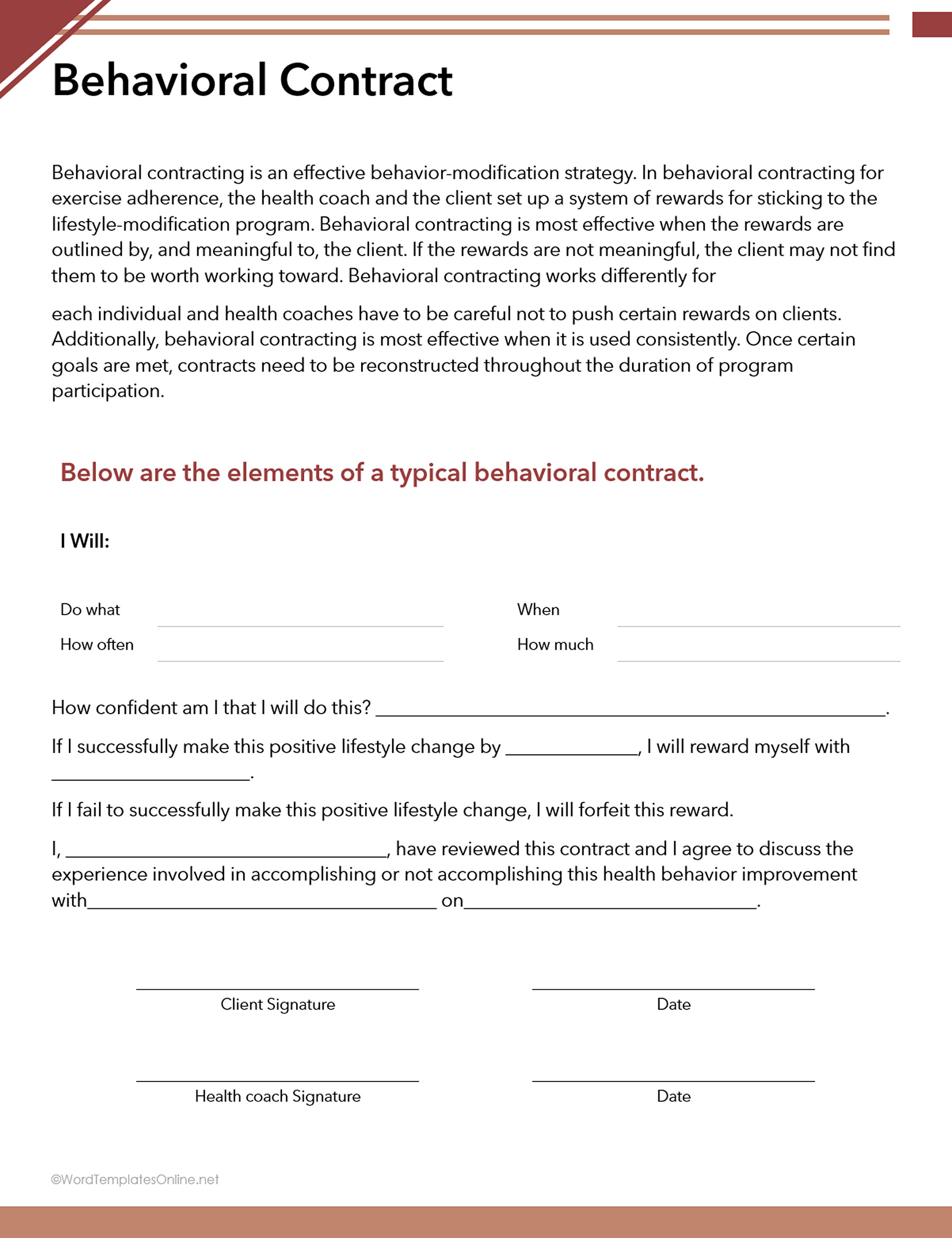 printable behavior contract form ms word