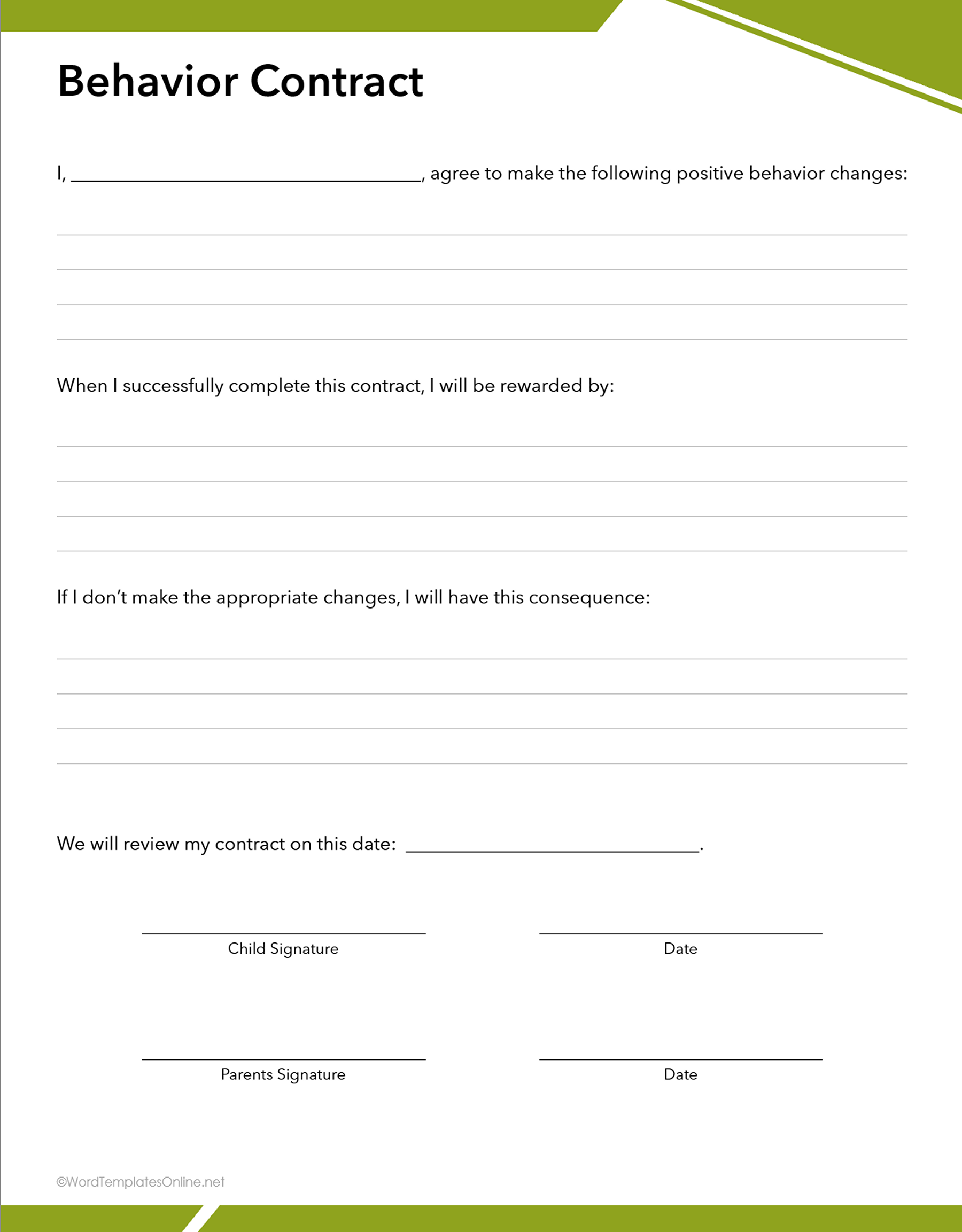 simple behavior contract template word file