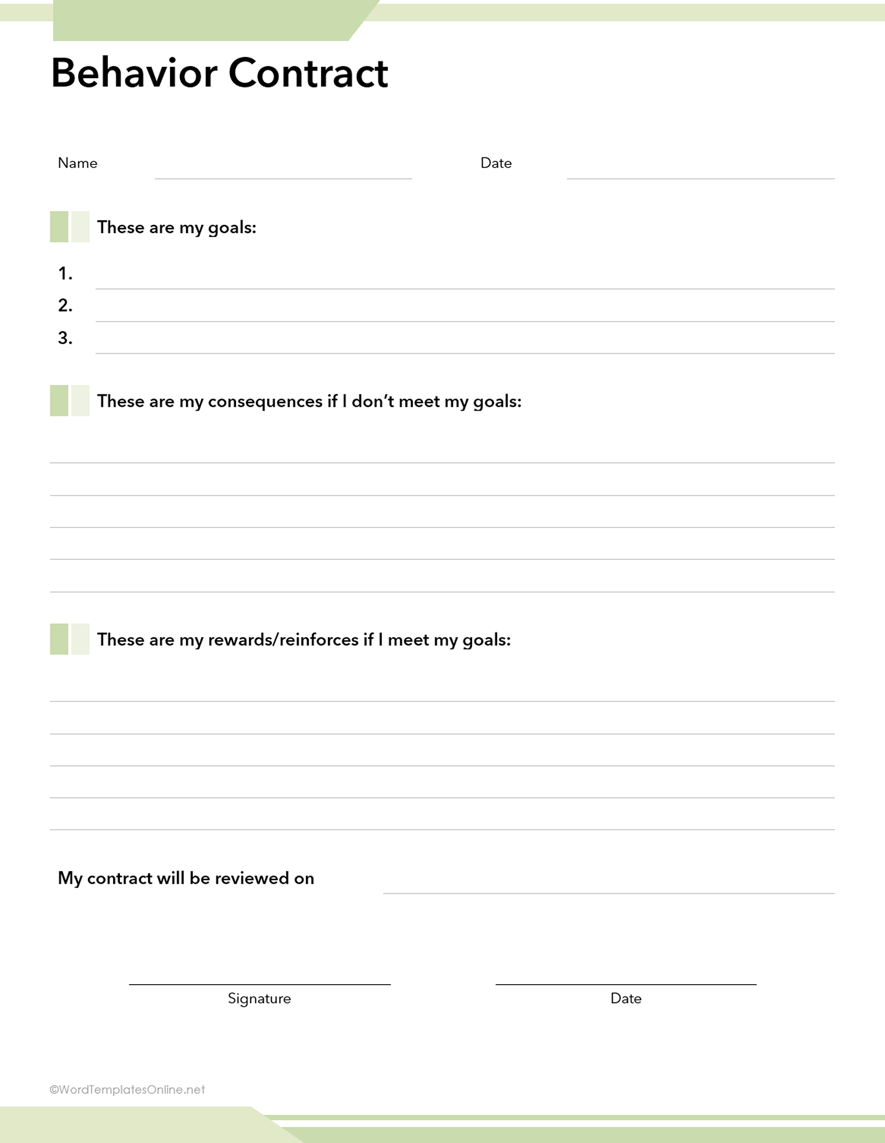 behavior contract template in ms word free download