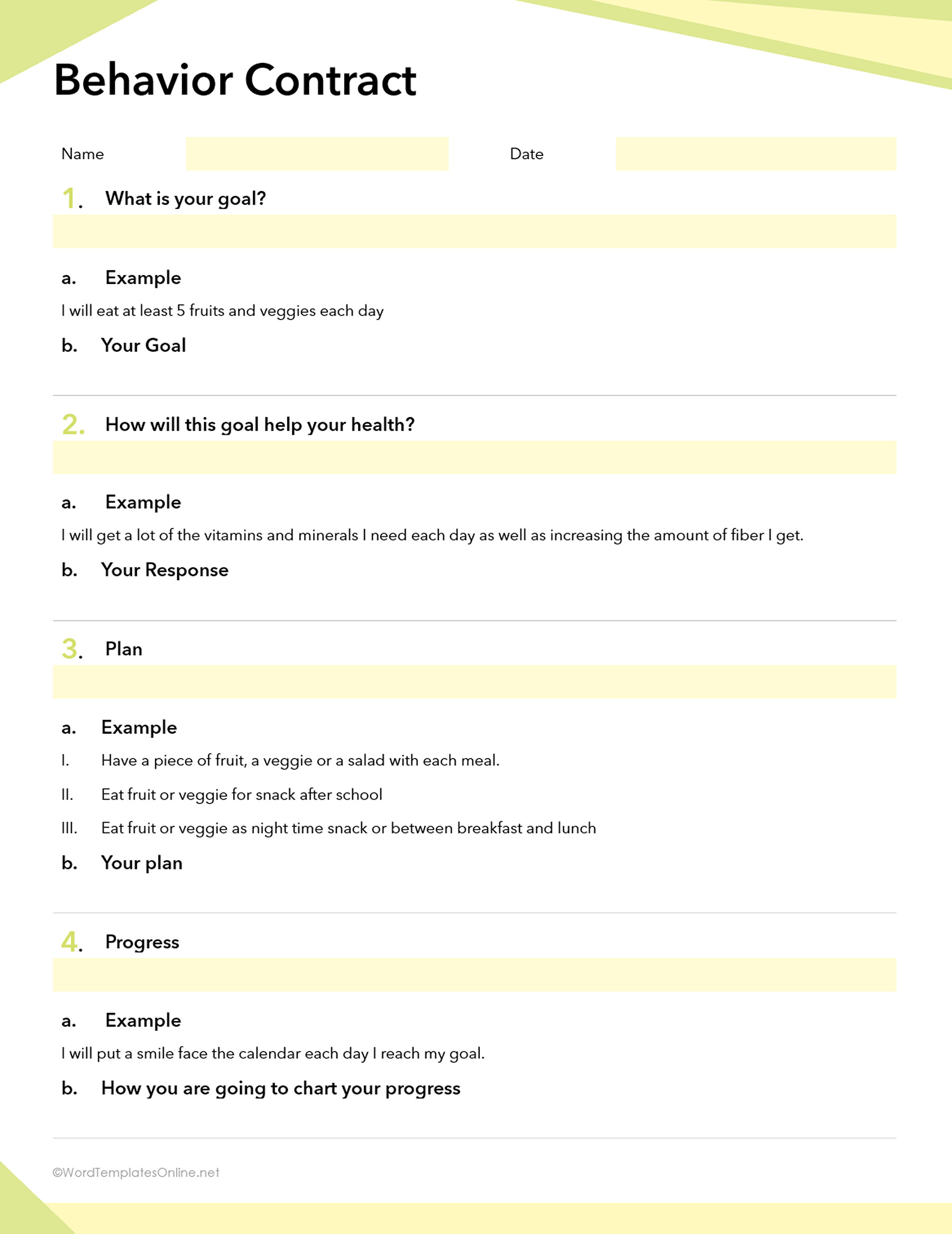 behavior agreement contract word doc template