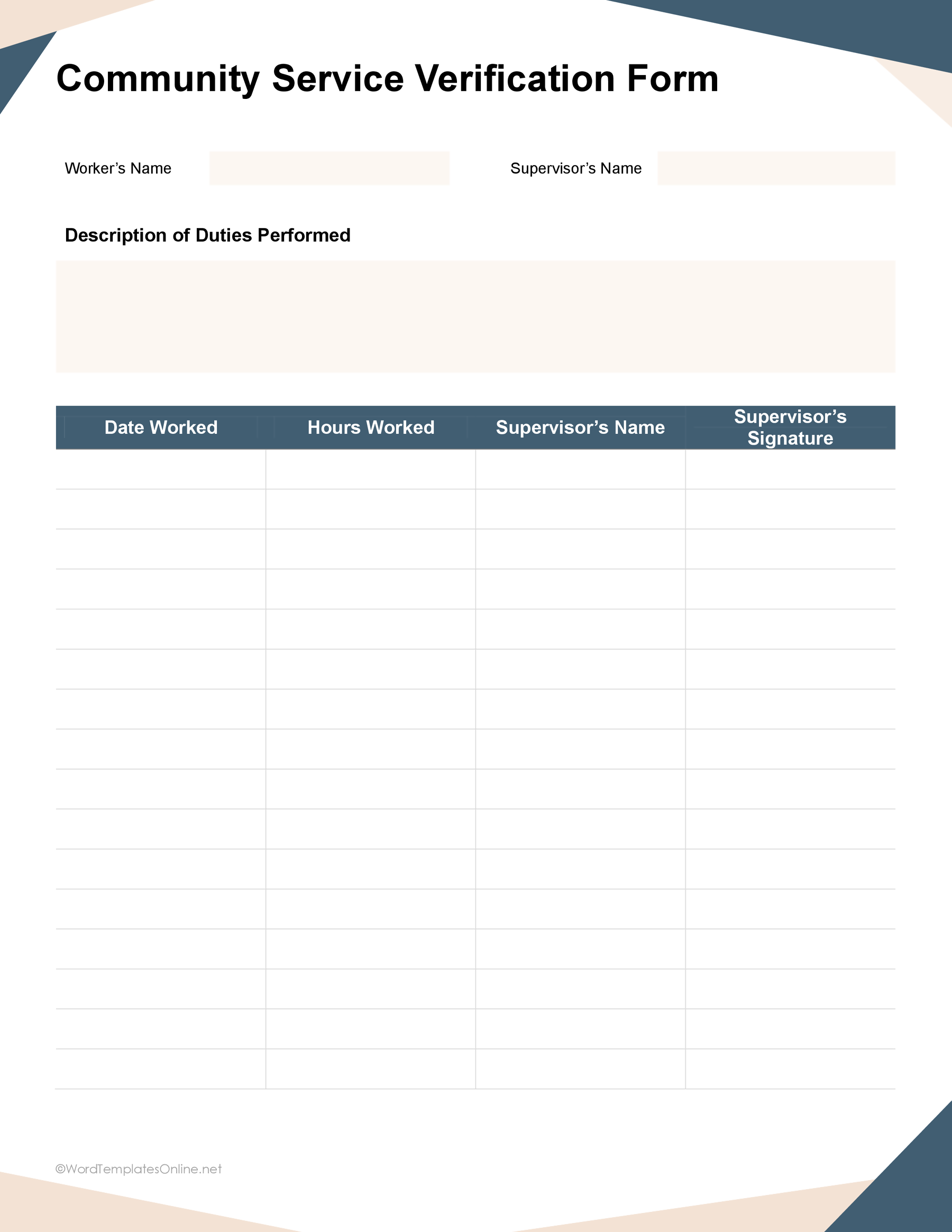 community service verification form doc file