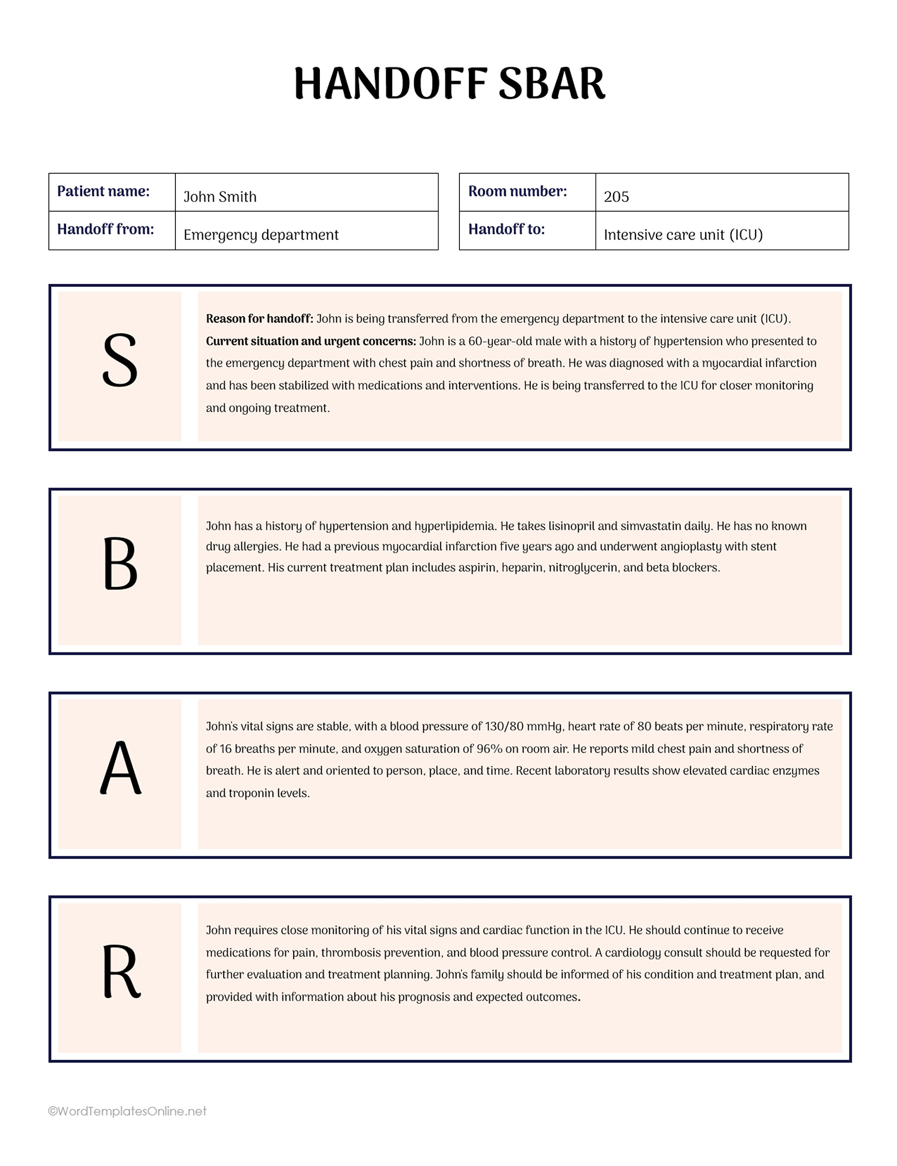 Handoff sbar template IN word format