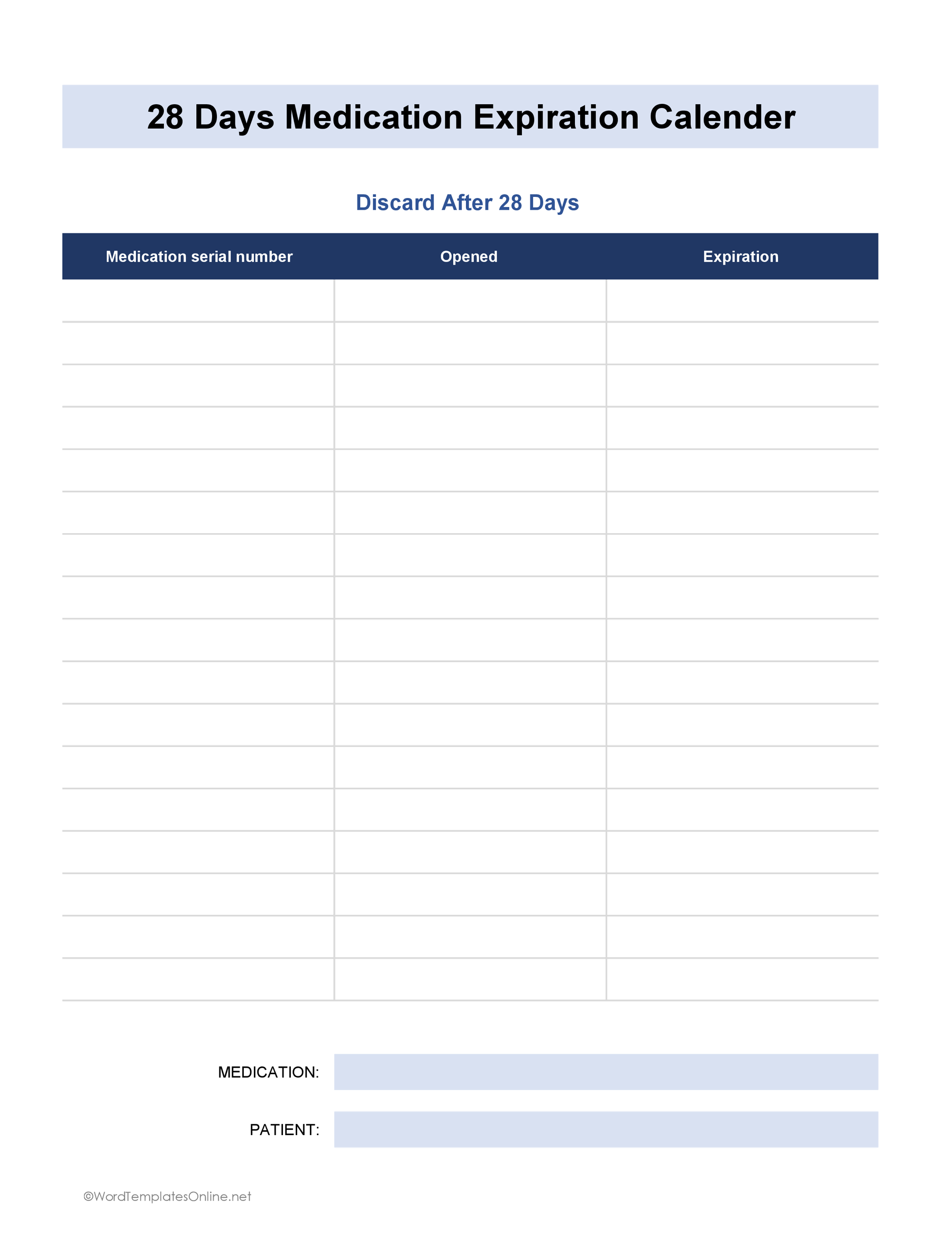 Medication log template in Excel free download