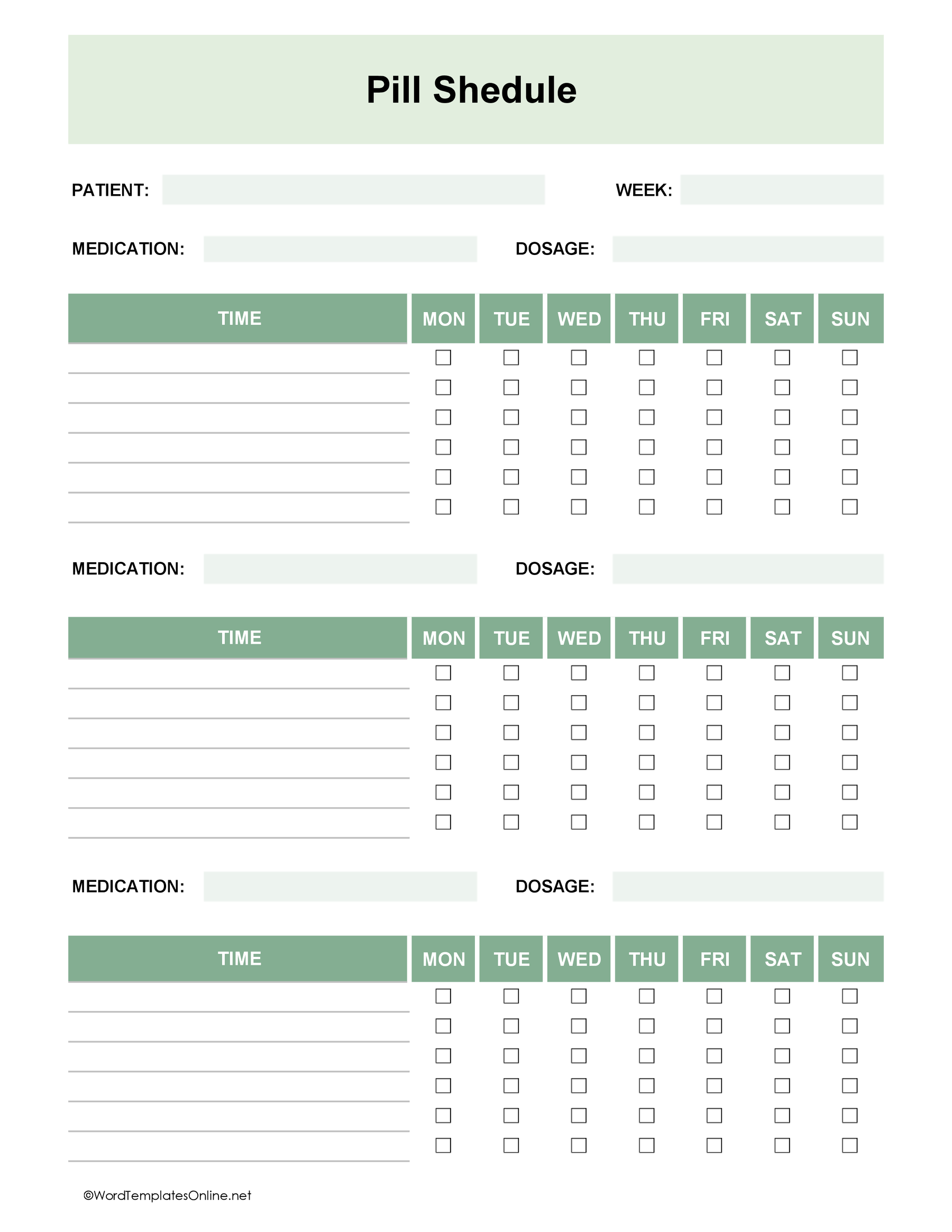 pill schedule Excel template free