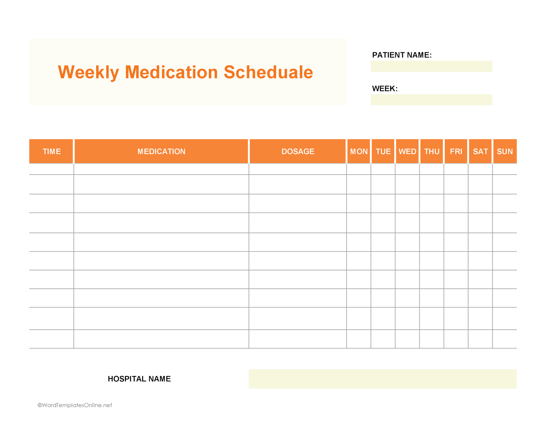 Free weekly medication schedule Excel template