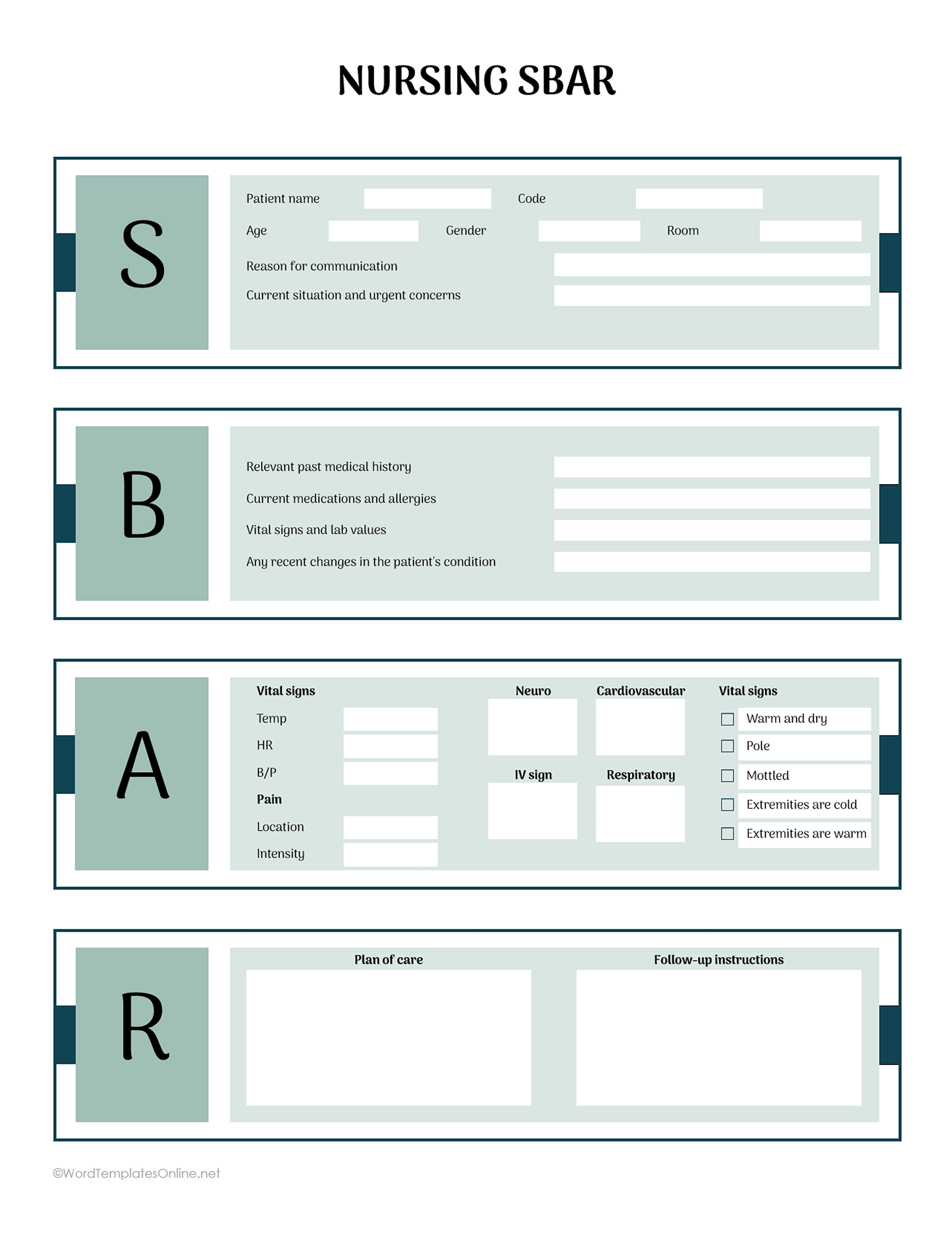 Nursing sbar template IN WORD FORMAT