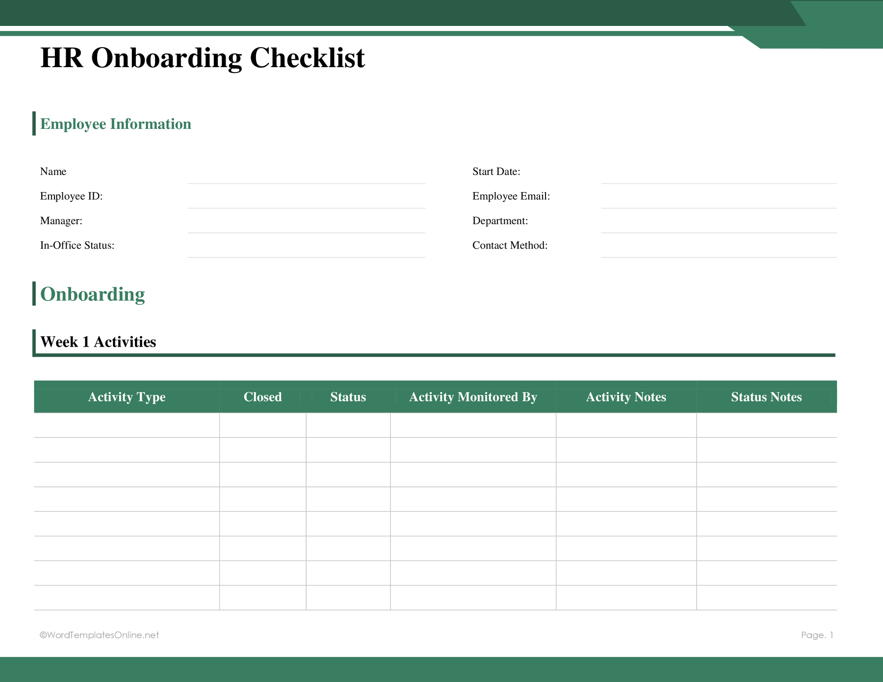 HR Onboarding Checklist free download