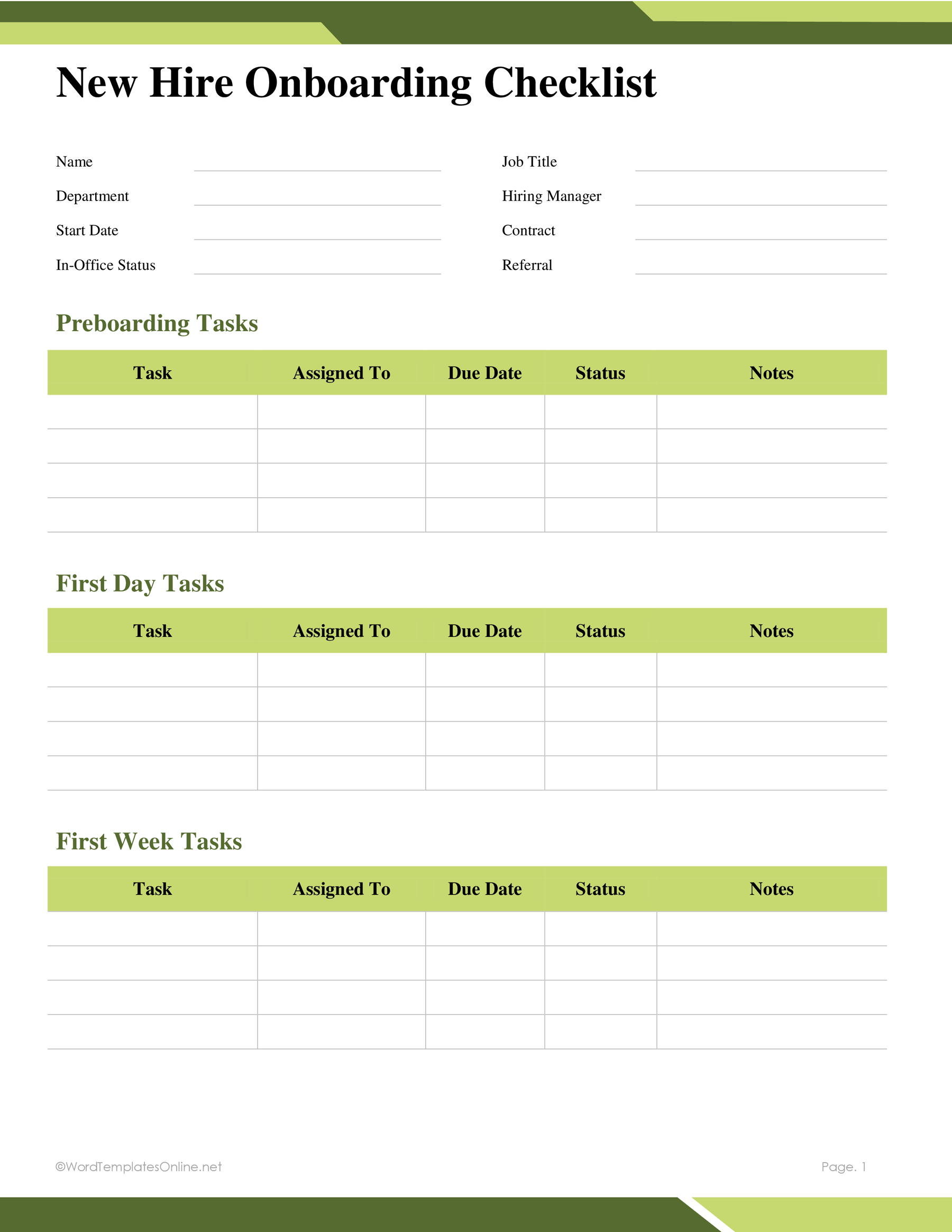 new hire Onboarding Checklist downloadable