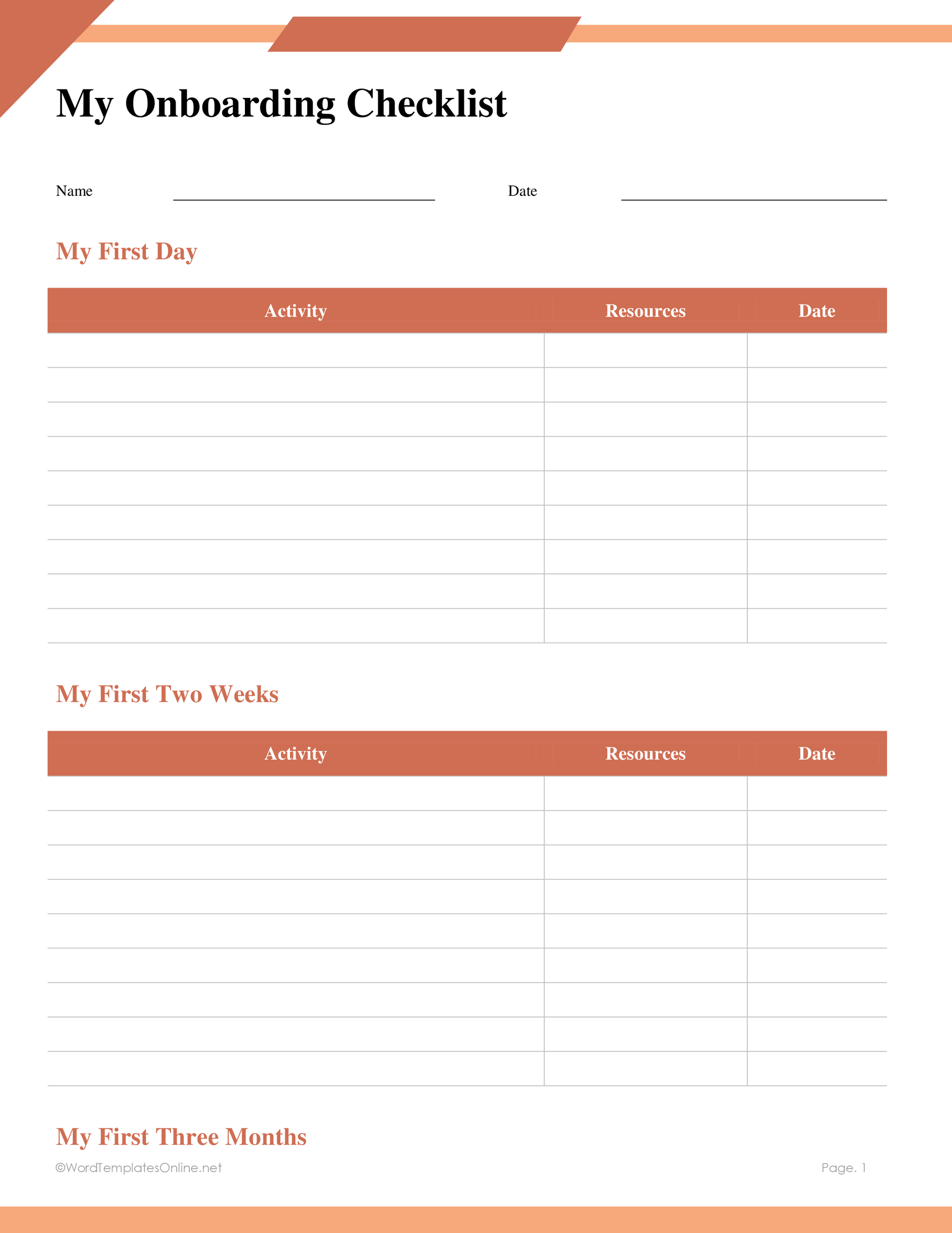 My Onboarding Checklist free download inword format