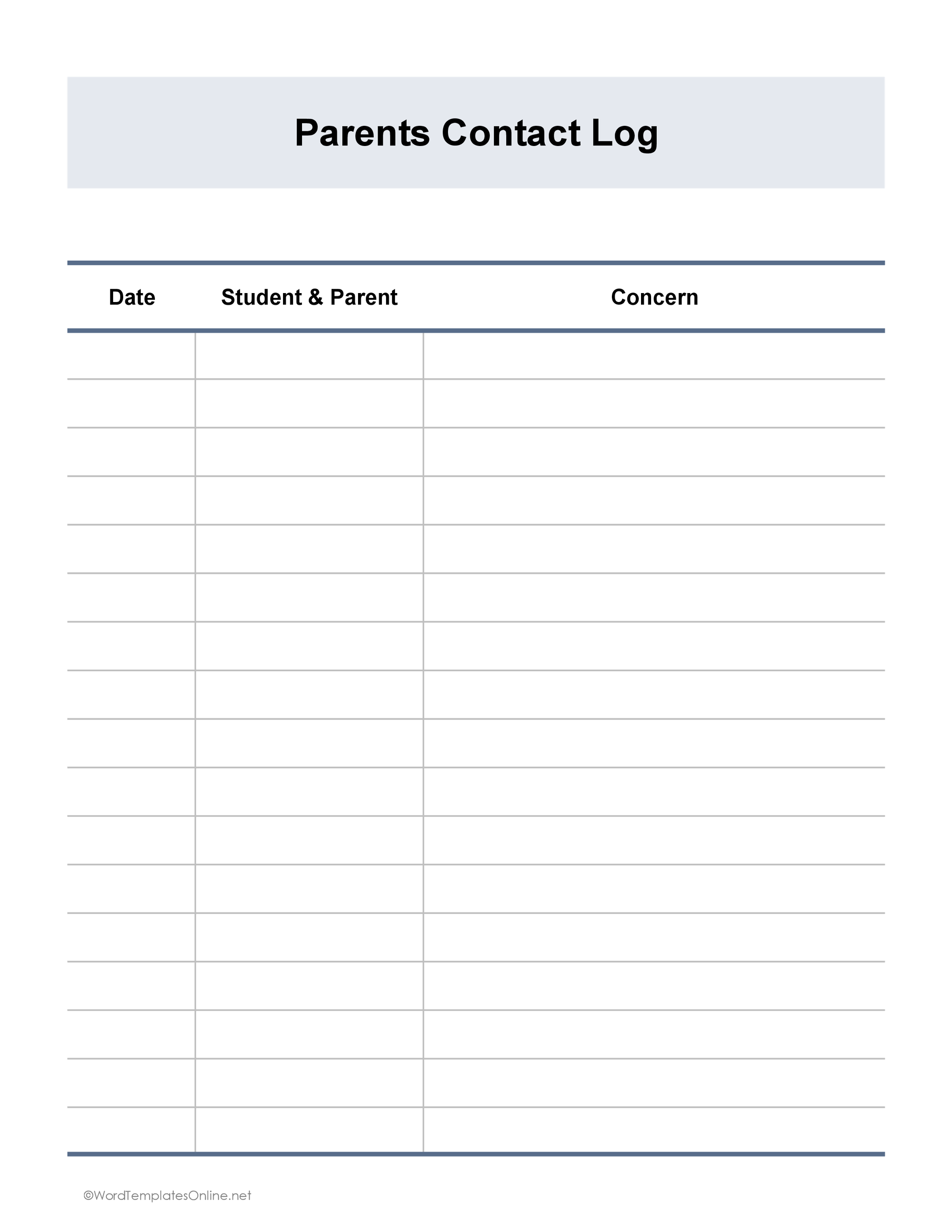 Editable parent login sheet in Excel format