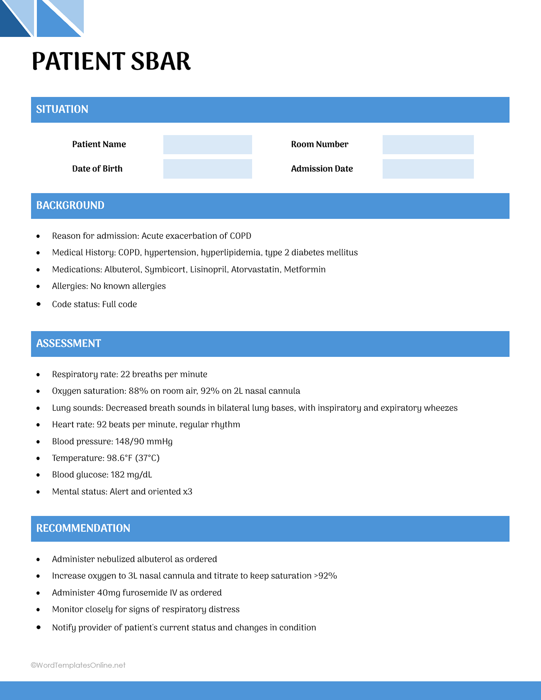 Patient sbar template Editable - Word - Google Docs