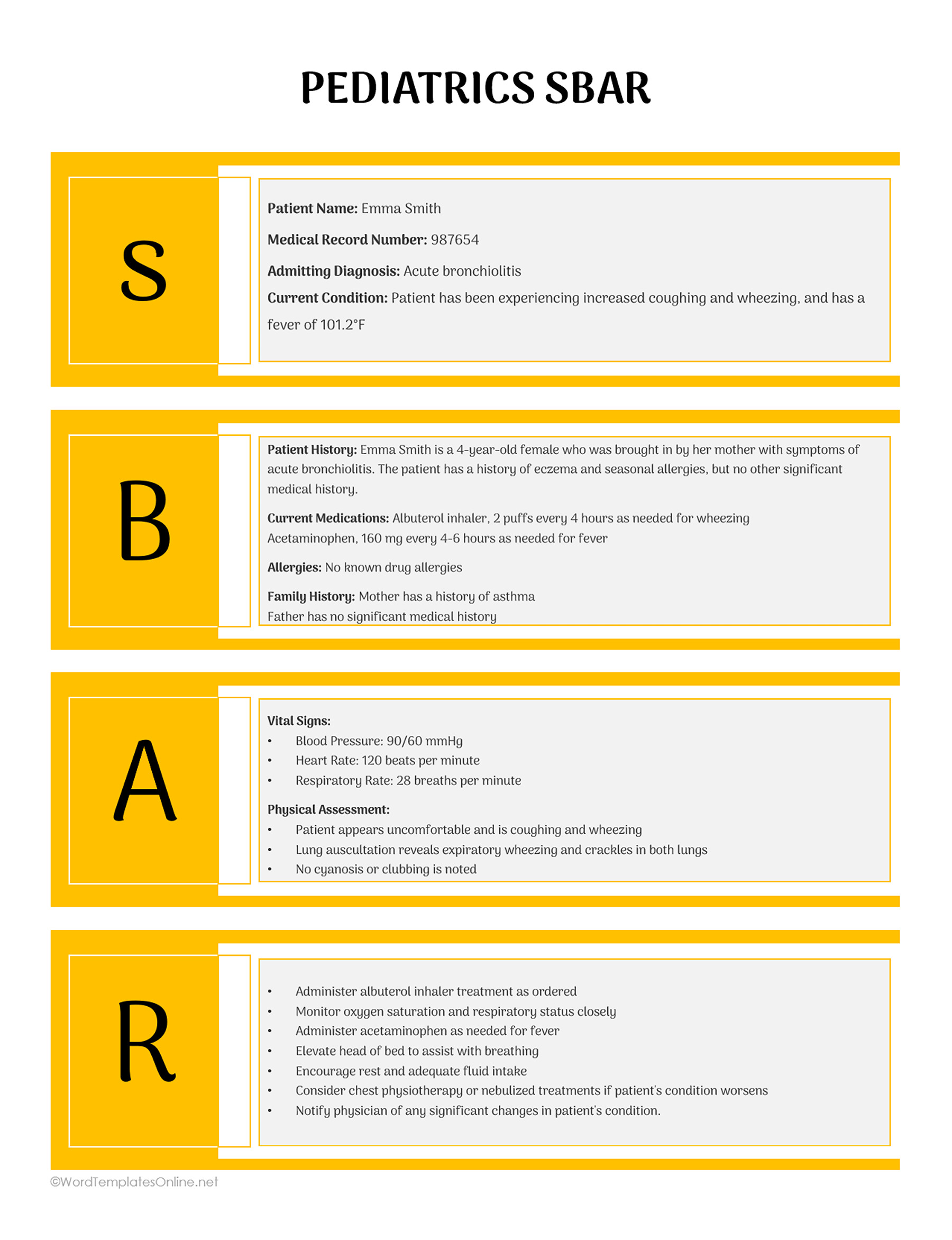 pediatrics sbar template IN WORD FORMAT