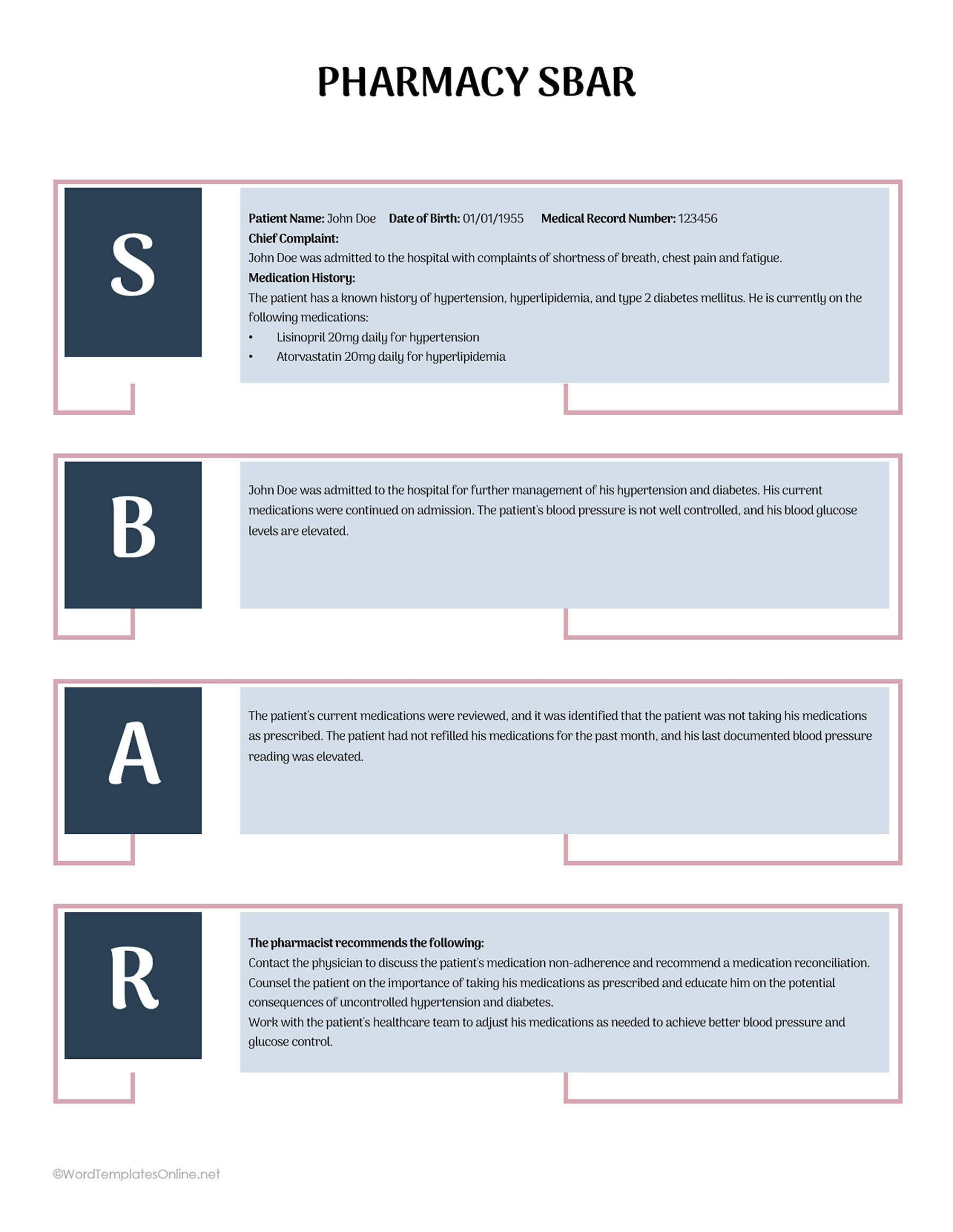 Pharmacy sbar template free in ms word