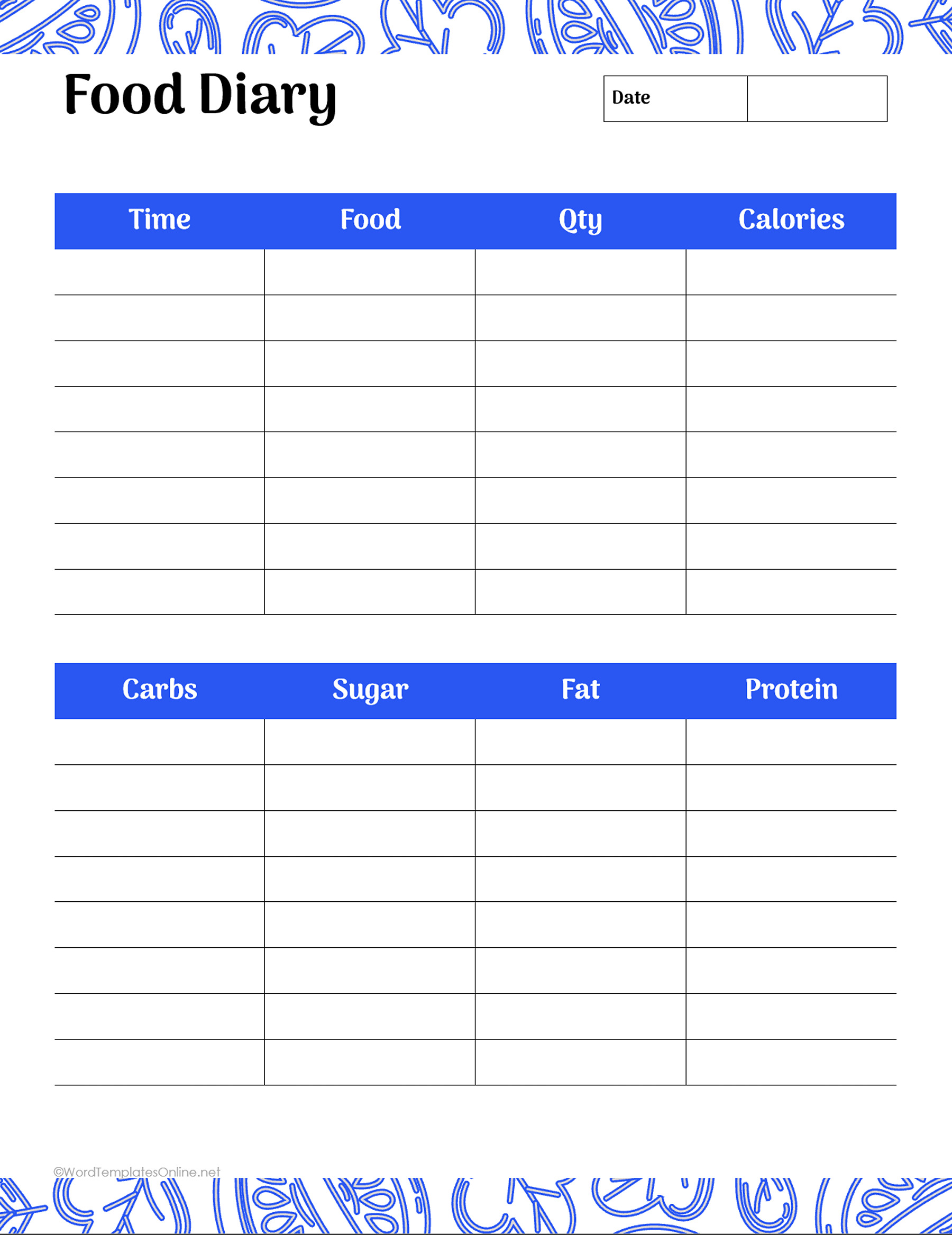 food diary template in ms word