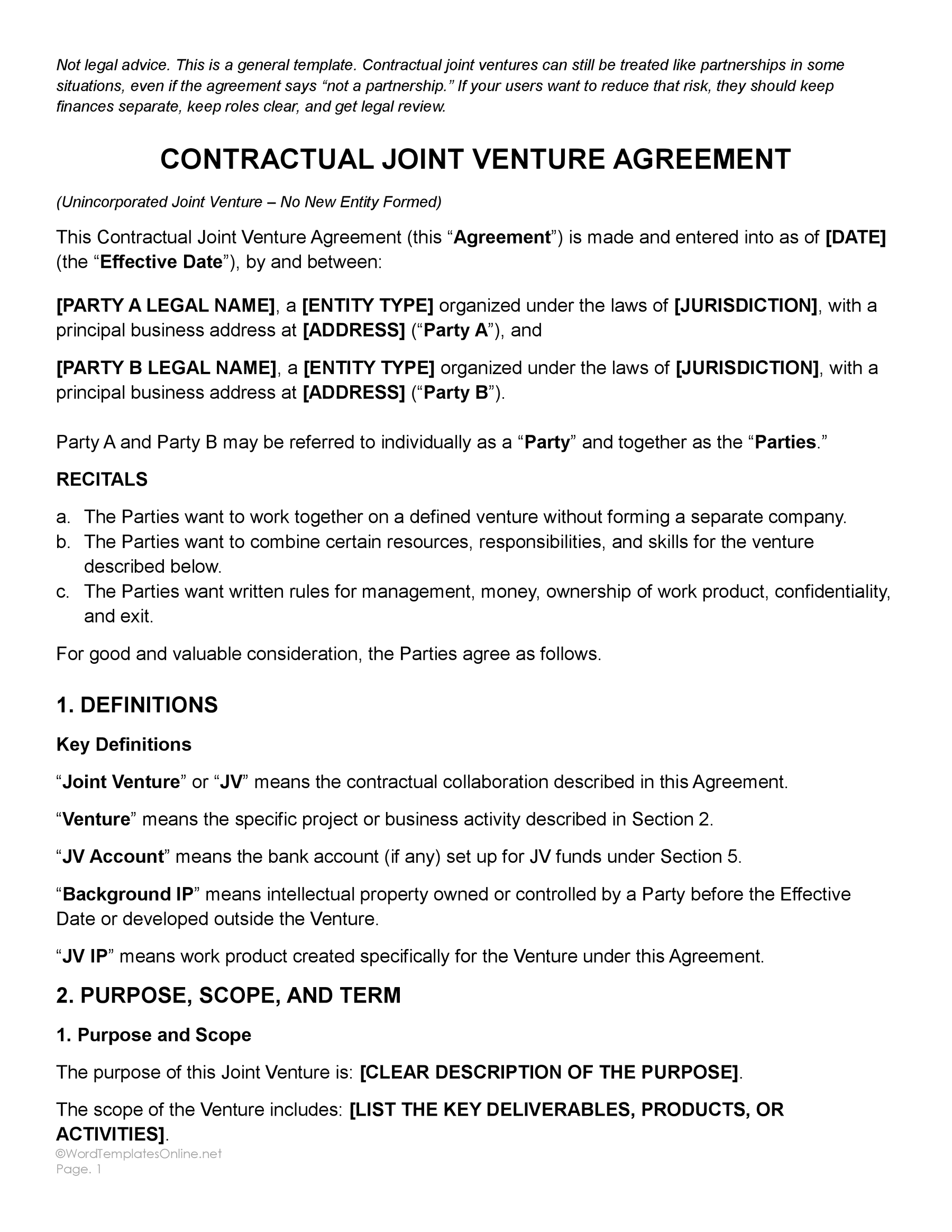 Free Editable Contract Joint Venture Template - Word - Google Docs