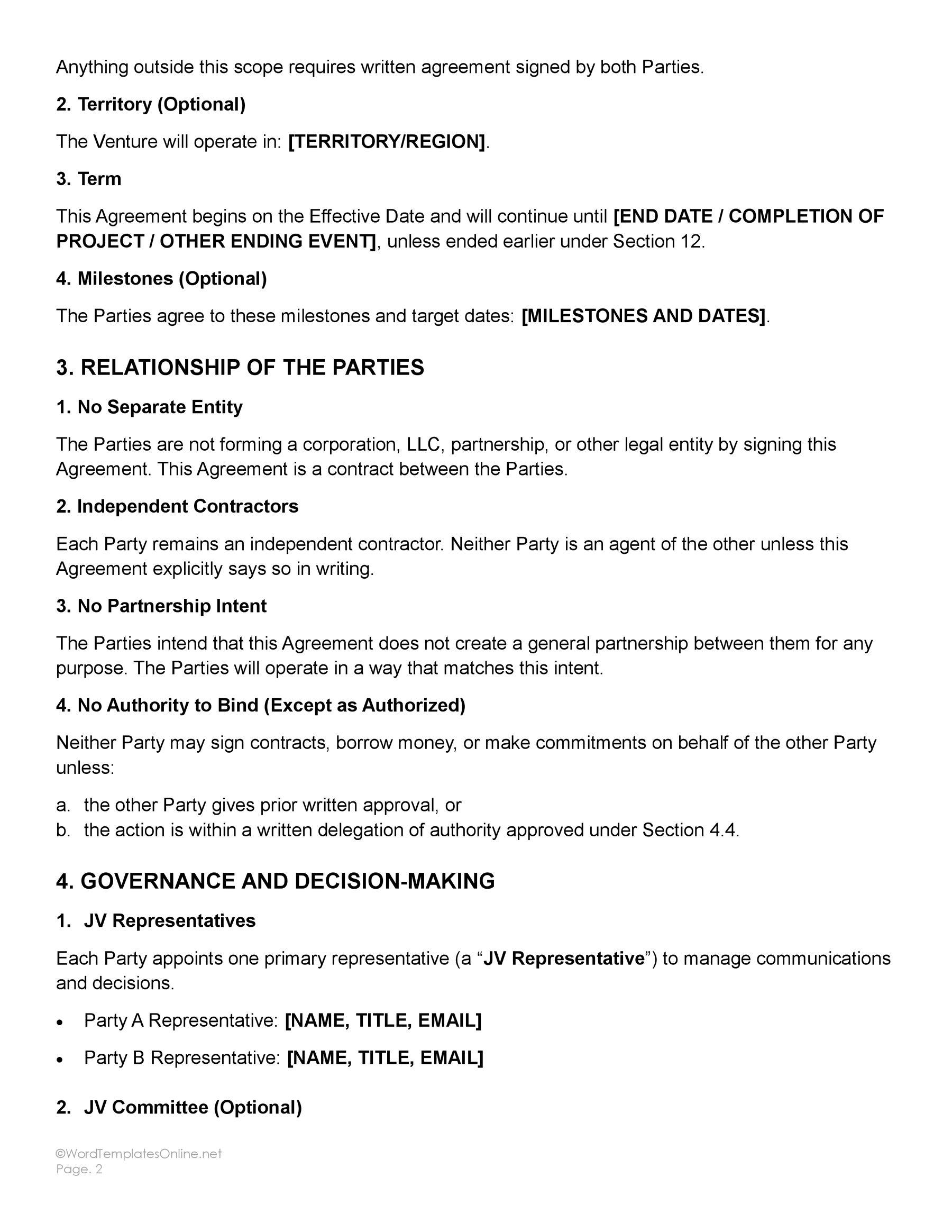 Free Editable Contract Joint Venture Template - Word - Google Docs - Page 02
