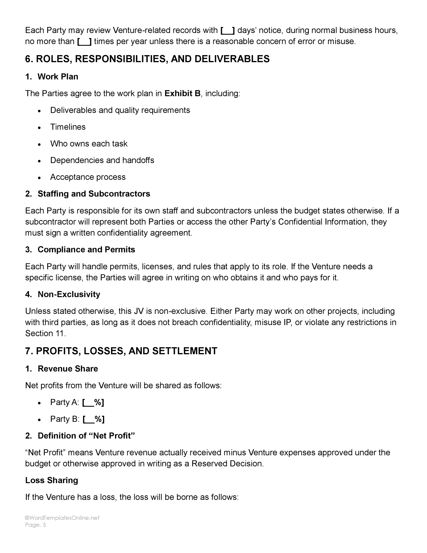 Free Editable Contract Joint Venture Template - Word - Google Docs - Page 05