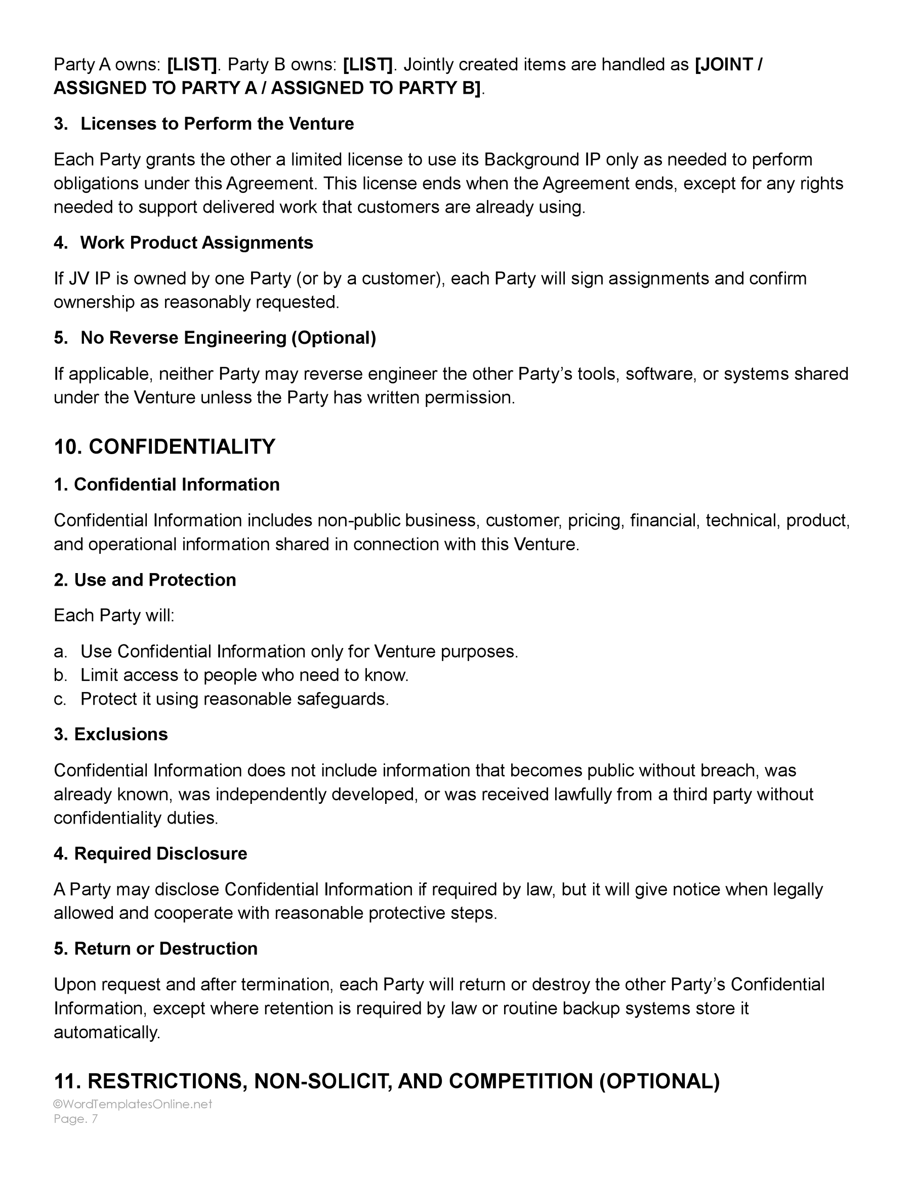 Free Editable Contract Joint Venture Template - Word - Google Docs - Page 07