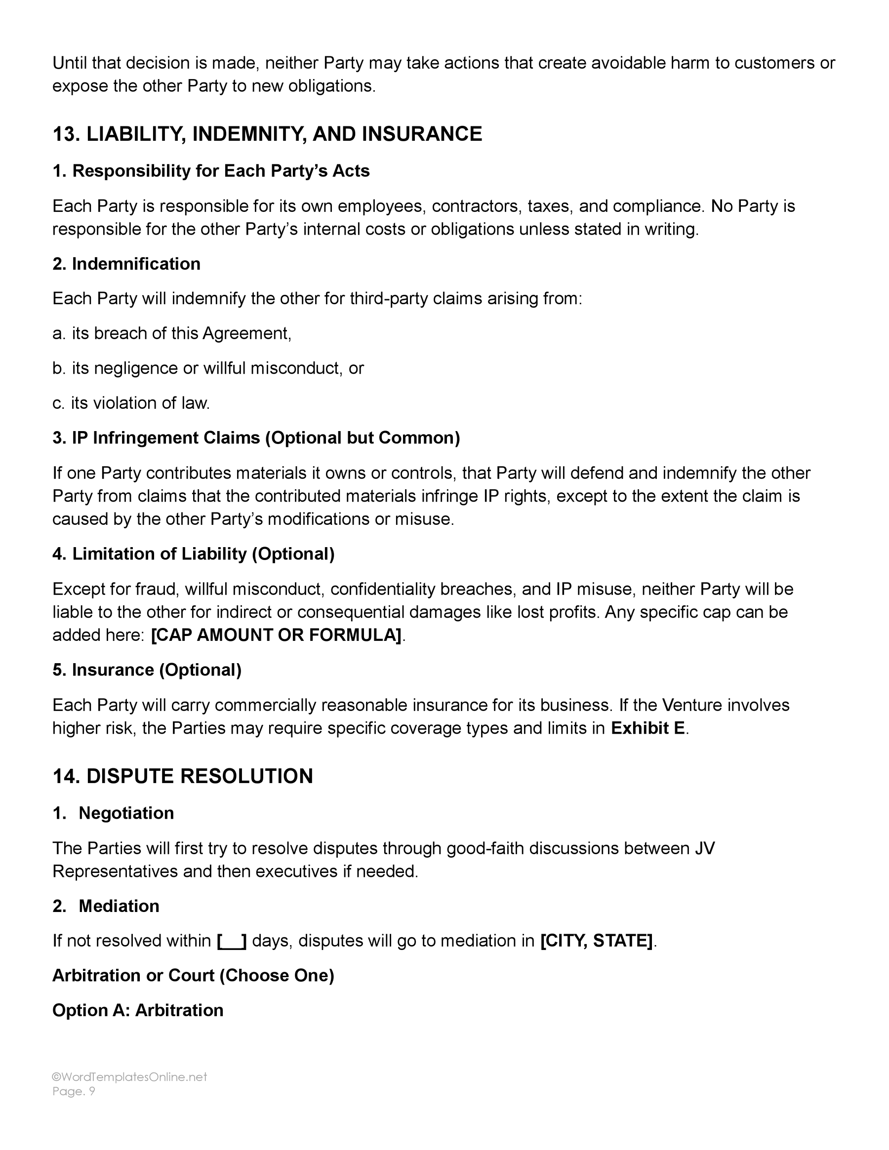 Free Editable Contract Joint Venture Template - Word - Google Docs - Page 09