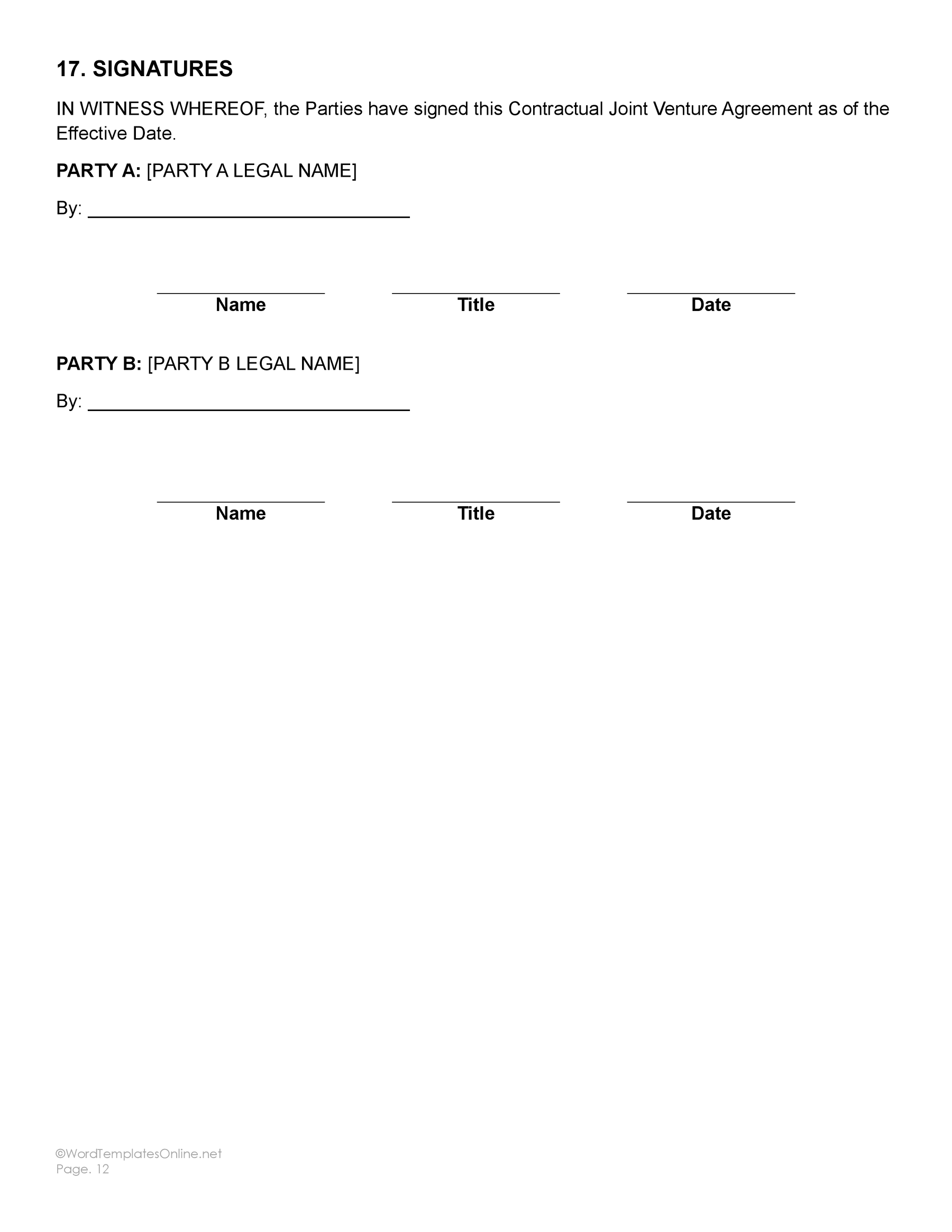 Free Editable Contract Joint Venture Template - Word - Google Docs - Page 12