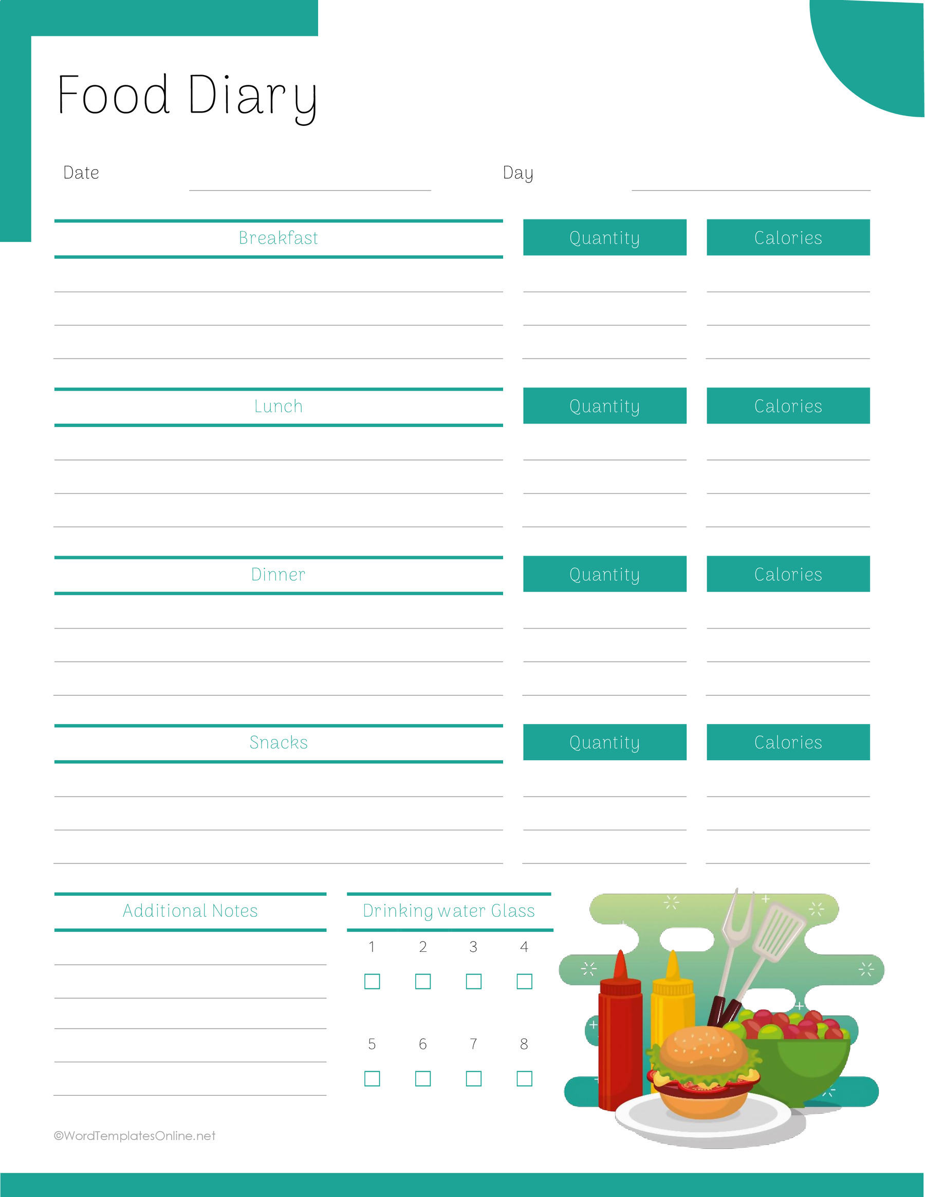 Printable Food Diary Template Word Format Free Download