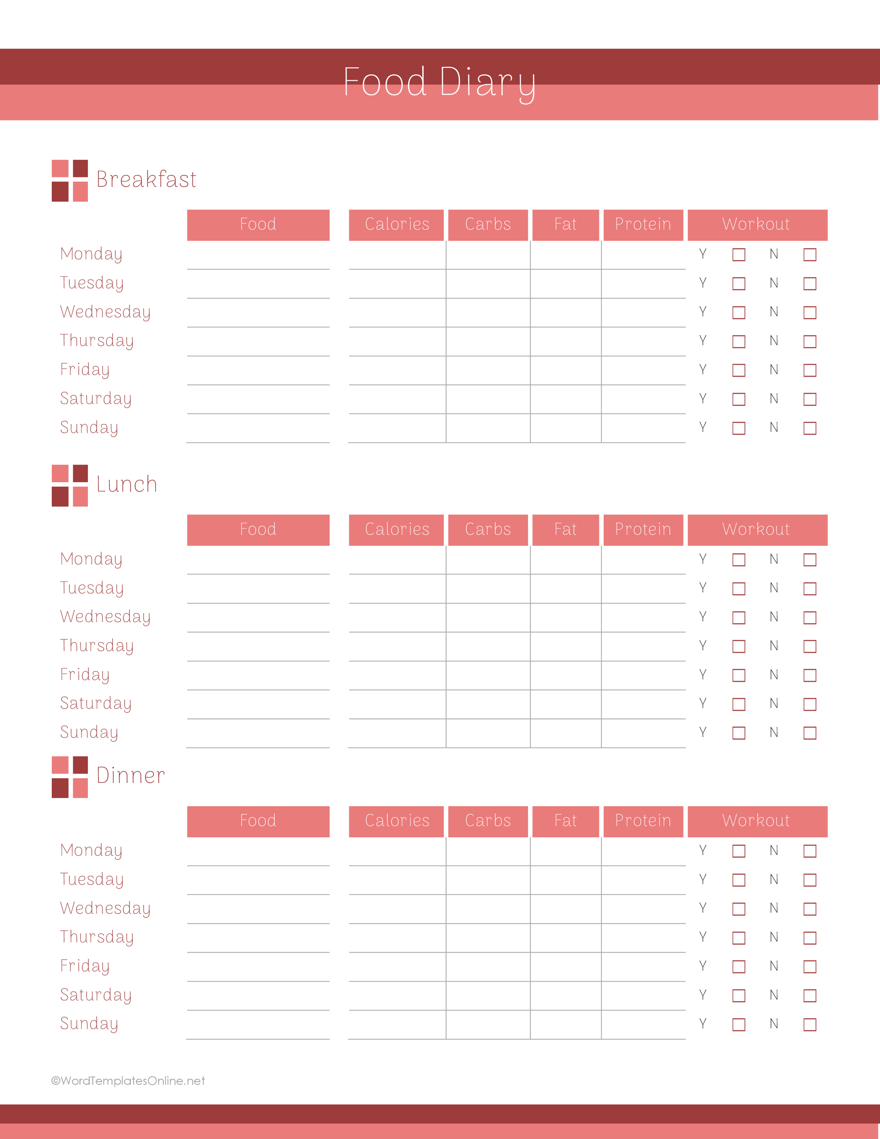 Printable Food Diary Template Word Format Free